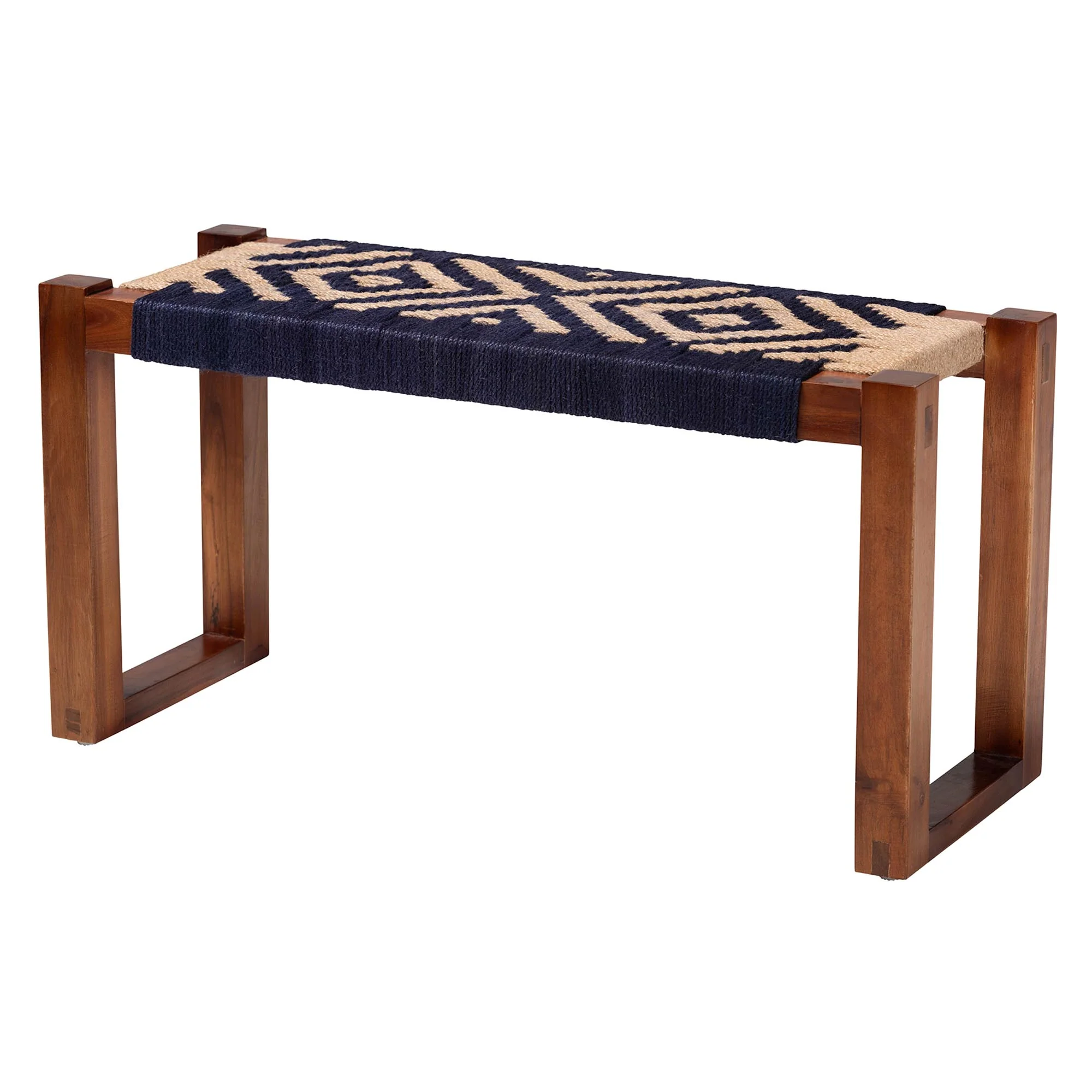 Baxton Studio bali & pari Prunella Modern Bohemian Two-Tone Navy Blue and Natural Brown Seagrass and Acacia Wood Accent Bench - Image 3