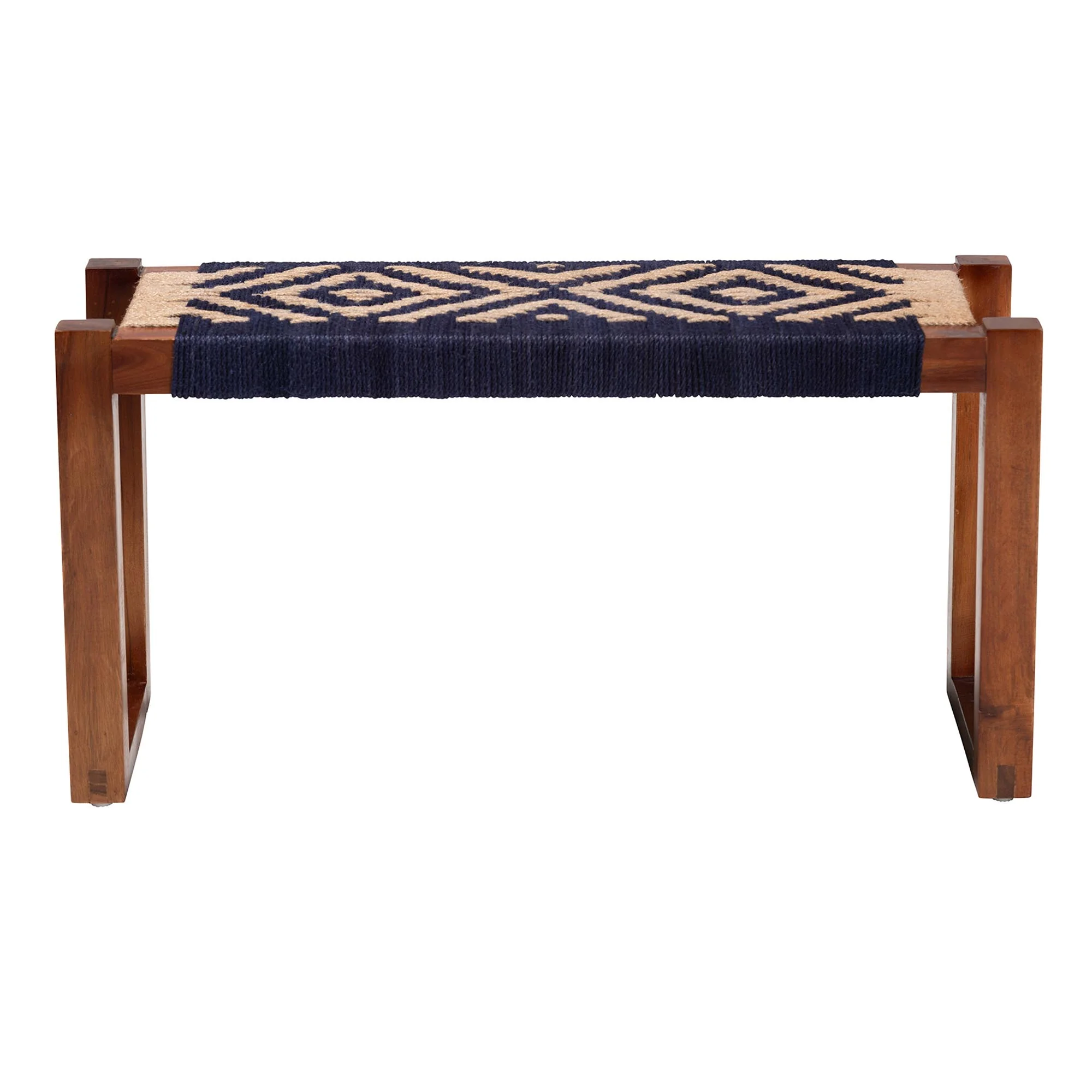 Baxton Studio bali & pari Prunella Modern Bohemian Two-Tone Navy Blue and Natural Brown Seagrass and Acacia Wood Accent Bench - Image 4