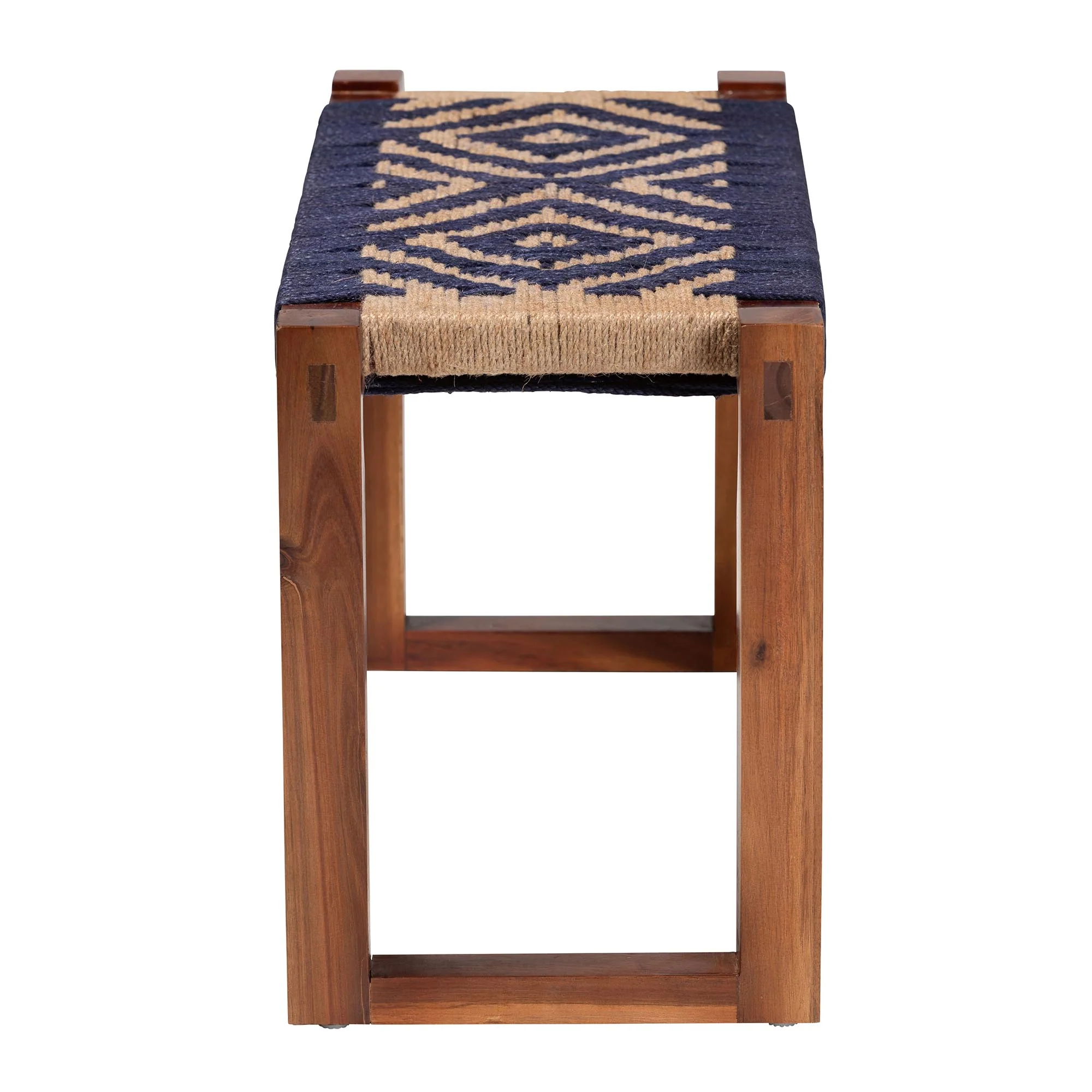 Baxton Studio bali & pari Prunella Modern Bohemian Two-Tone Navy Blue and Natural Brown Seagrass and Acacia Wood Accent Bench - Image 5