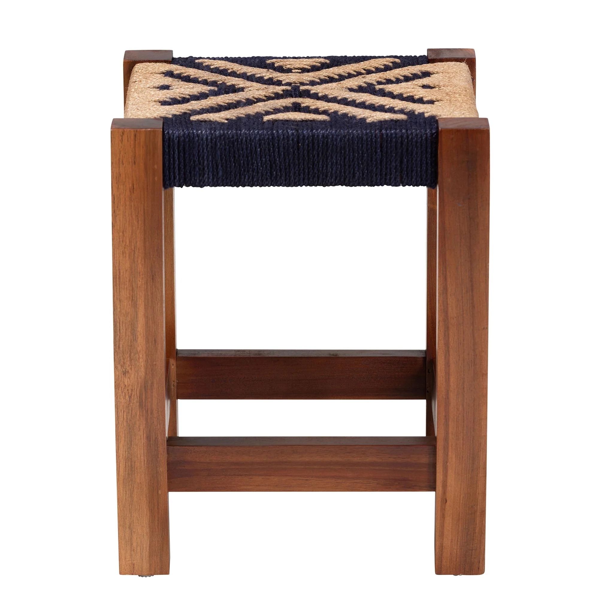 Baxton Studio bali & pari Prunella Modern Bohemian Two-Tone Navy Blue and Natural Brown Seagrass and Acacia Wood Footstool - Image 4