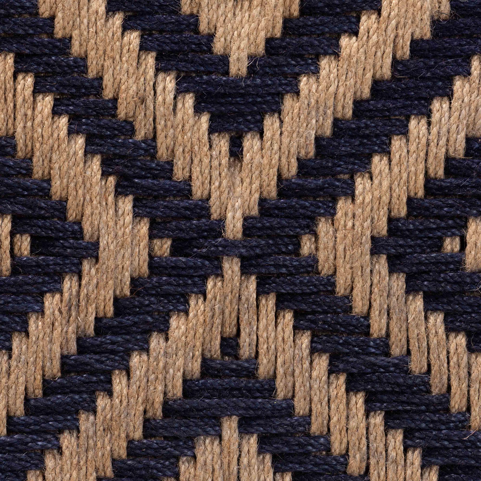 Baxton Studio bali & pari Prunella Modern Bohemian Two-Tone Navy Blue and Natural Brown Seagrass and Acacia Wood Footstool - Image 7