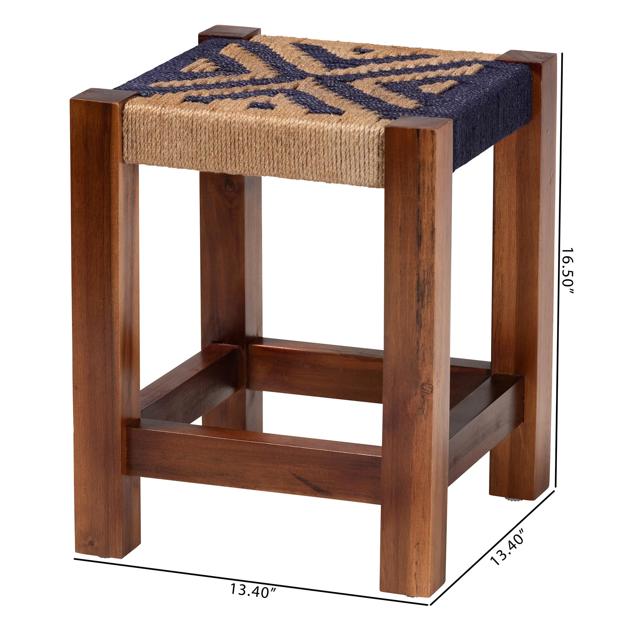 Baxton Studio bali & pari Prunella Modern Bohemian Two-Tone Navy Blue and Natural Brown Seagrass and Acacia Wood Footstool - Image 8