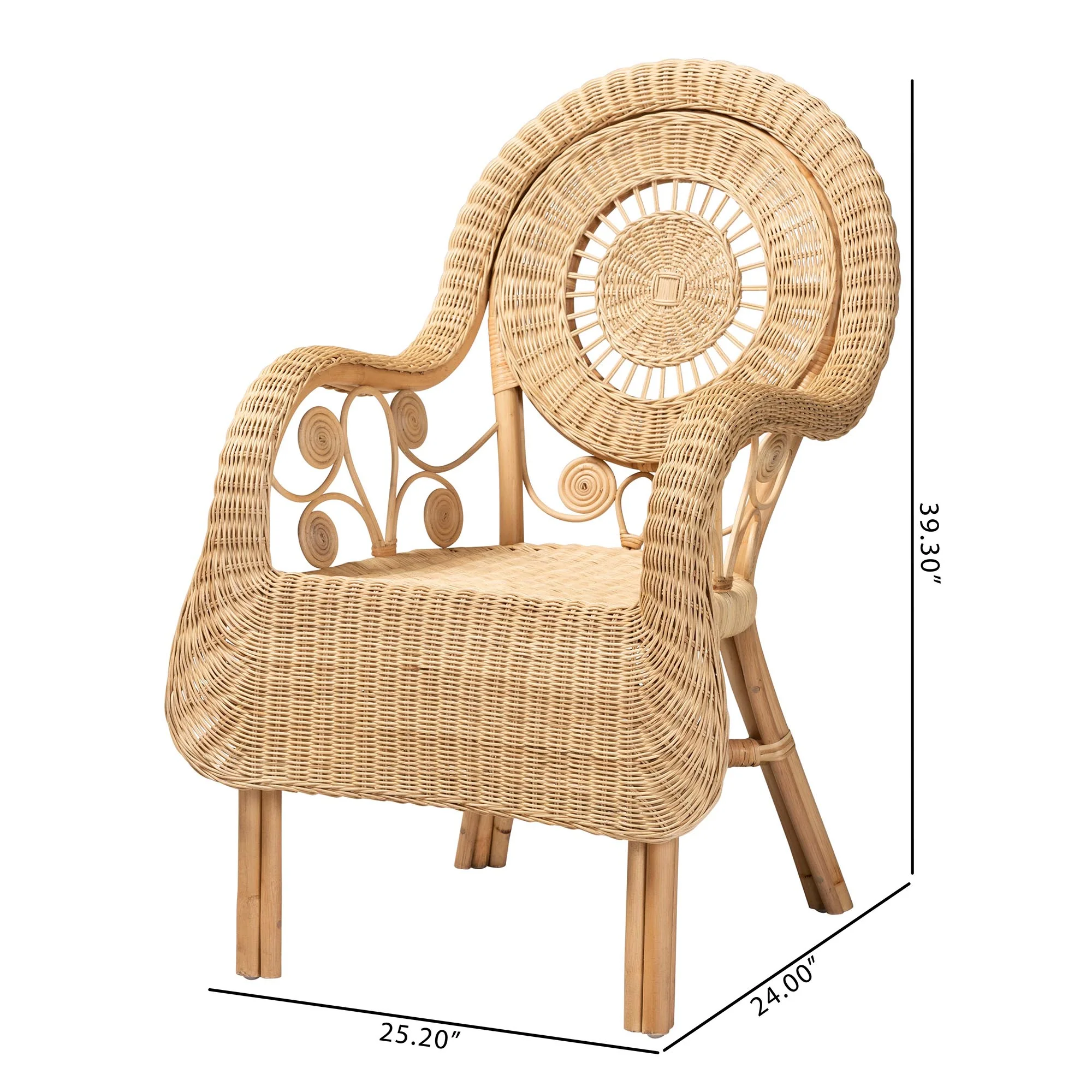 Baxton Studio bali & pari Putri Modern Bohemian Natural Rattan Arm Chair - Image 10