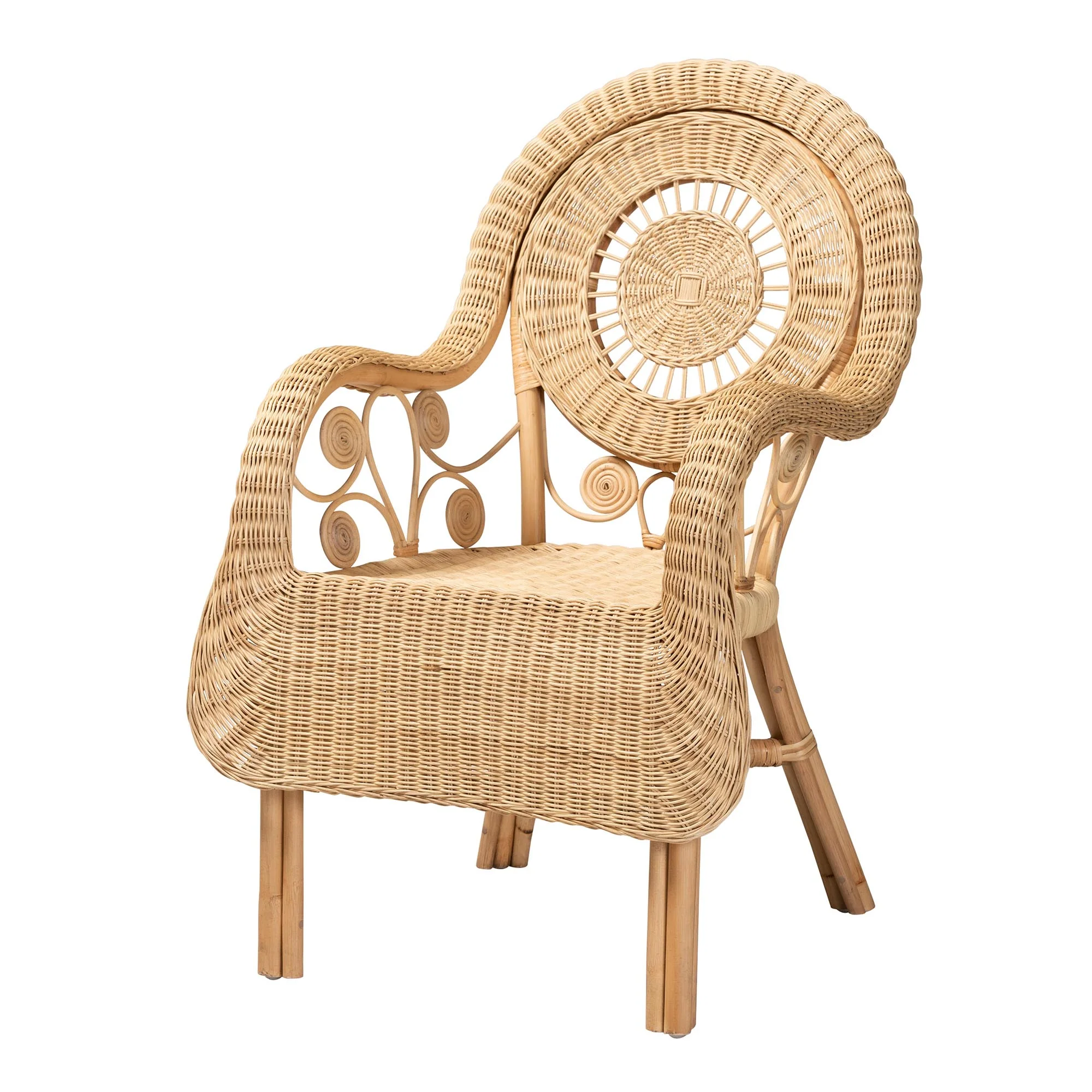 Baxton Studio bali & pari Putri Modern Bohemian Natural Rattan Arm Chair - Image 2