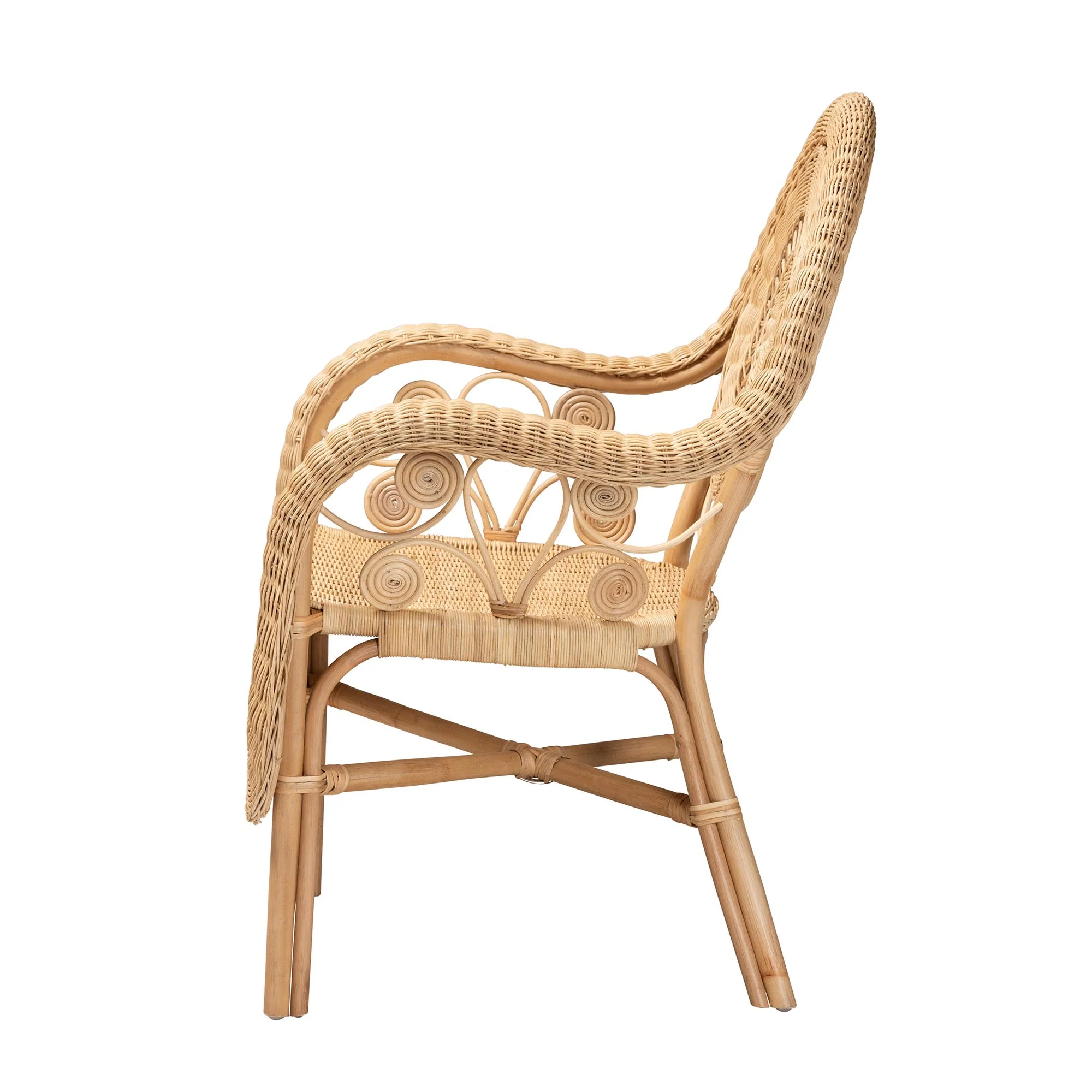 Baxton Studio bali & pari Putri Modern Bohemian Natural Rattan Arm Chair - Image 4