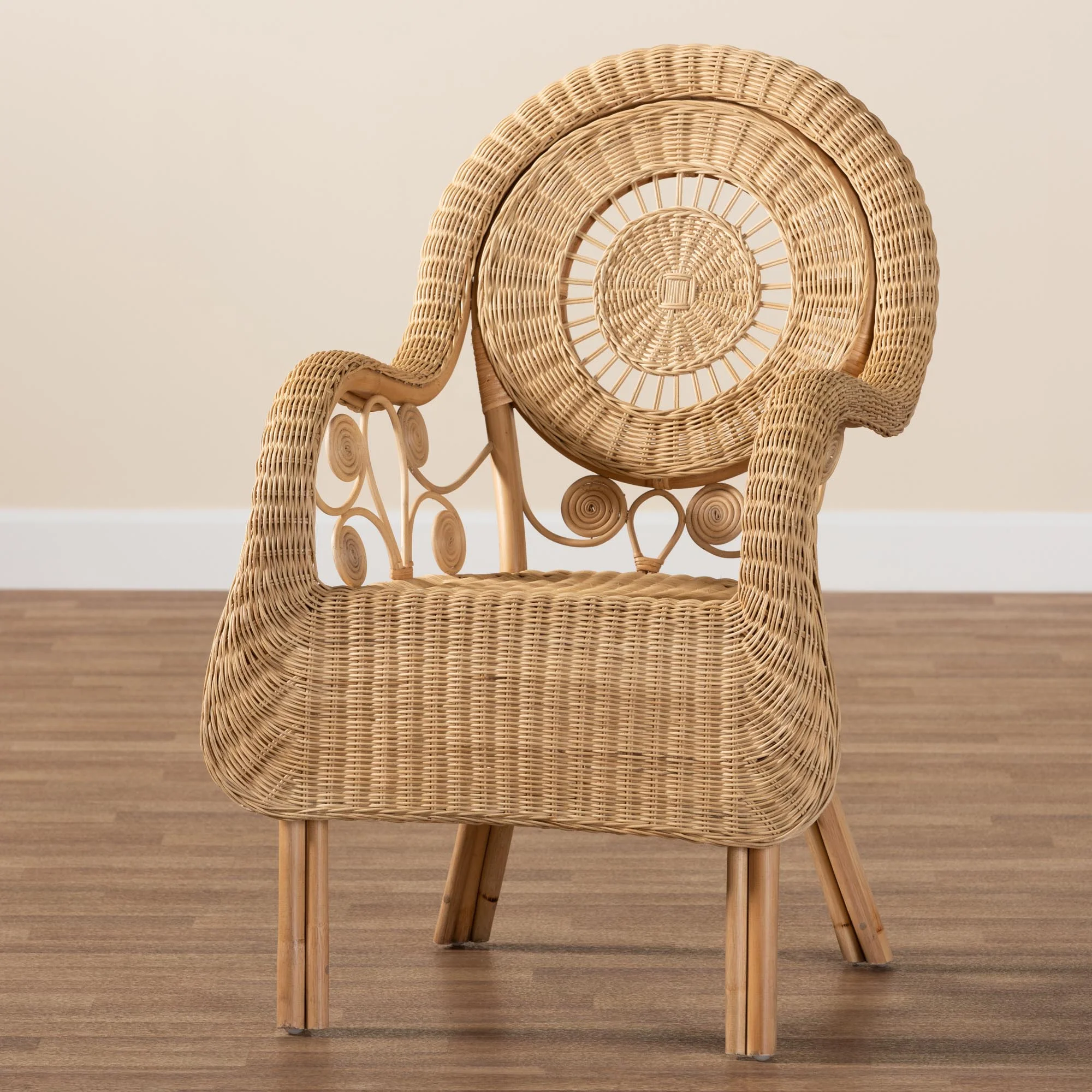 Baxton Studio bali & pari Putri Modern Bohemian Natural Rattan Arm Chair - Image 9
