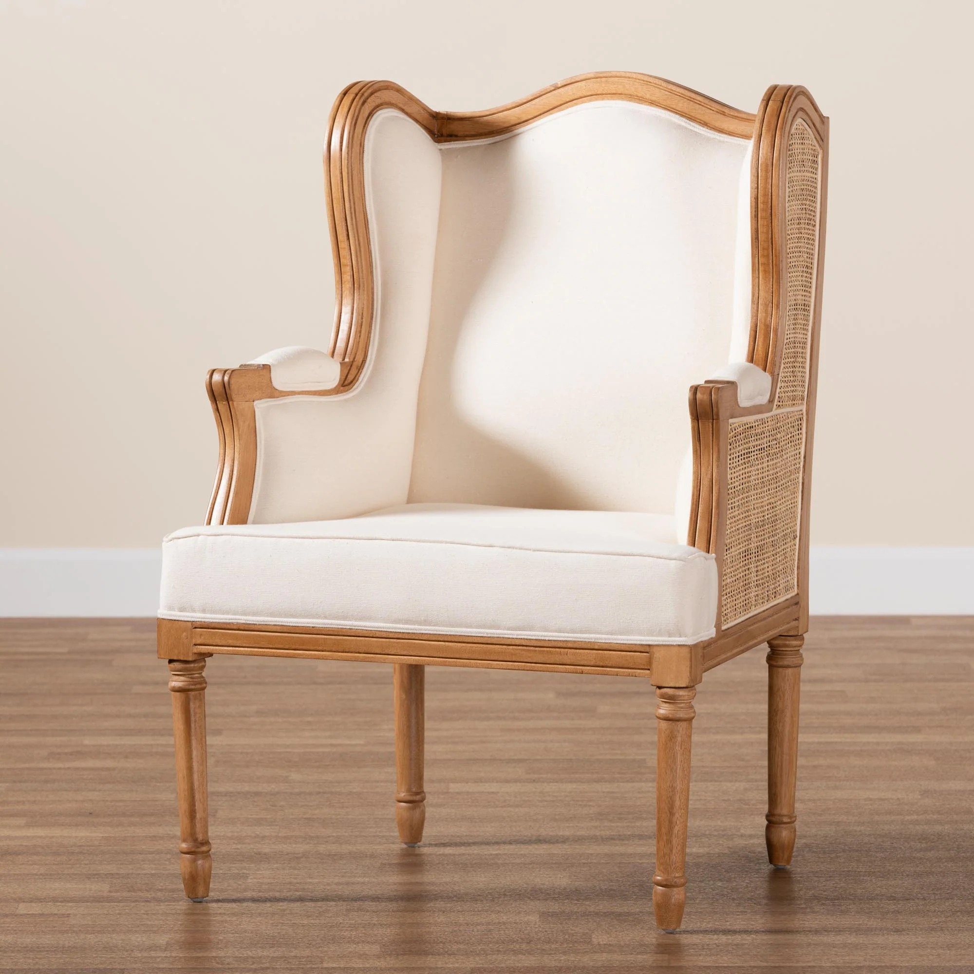 Baxton Studio bali & pari Rachana Traditional French Beige Fabric and Honey Oak Finished Wood Accent Chair - Image 2