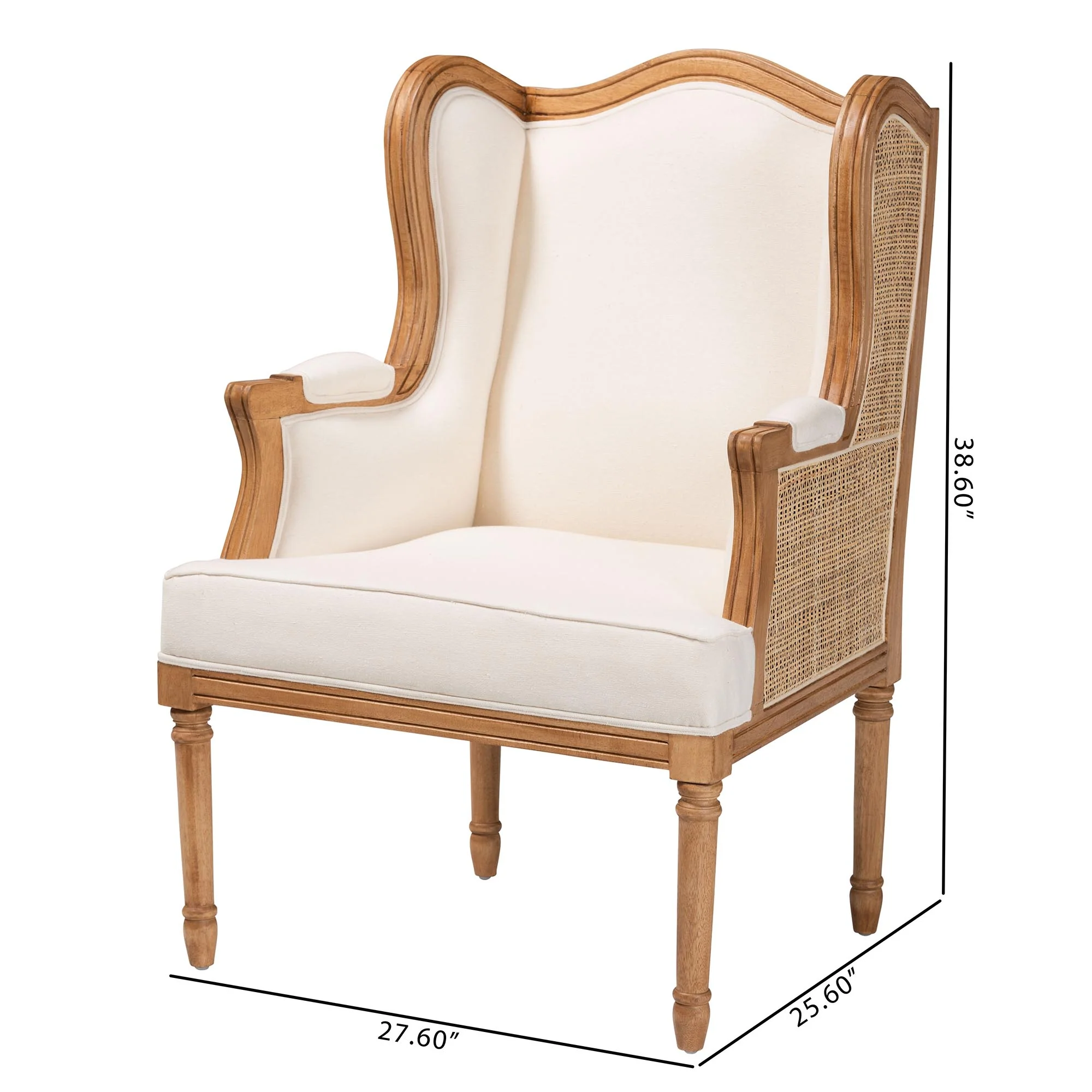 Baxton Studio bali & pari Rachana Traditional French Beige Fabric and Honey Oak Finished Wood Accent Chair - Image 3