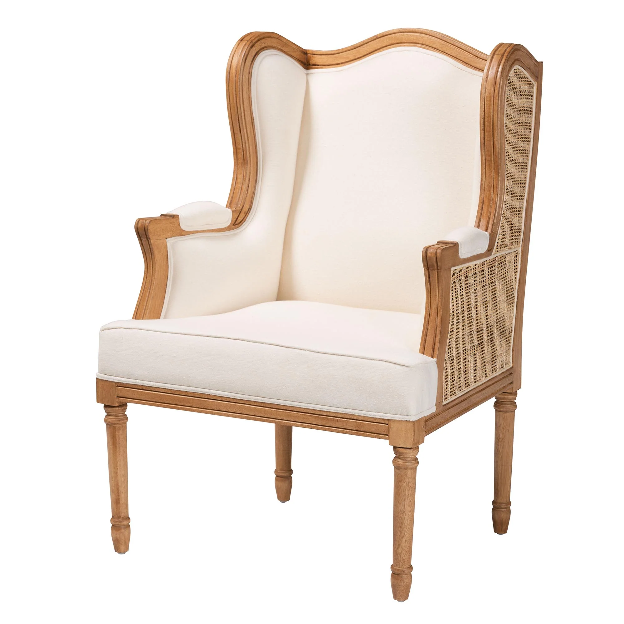 Baxton Studio bali & pari Rachana Traditional French Beige Fabric and Honey Oak Finished Wood Accent Chair - Image 4