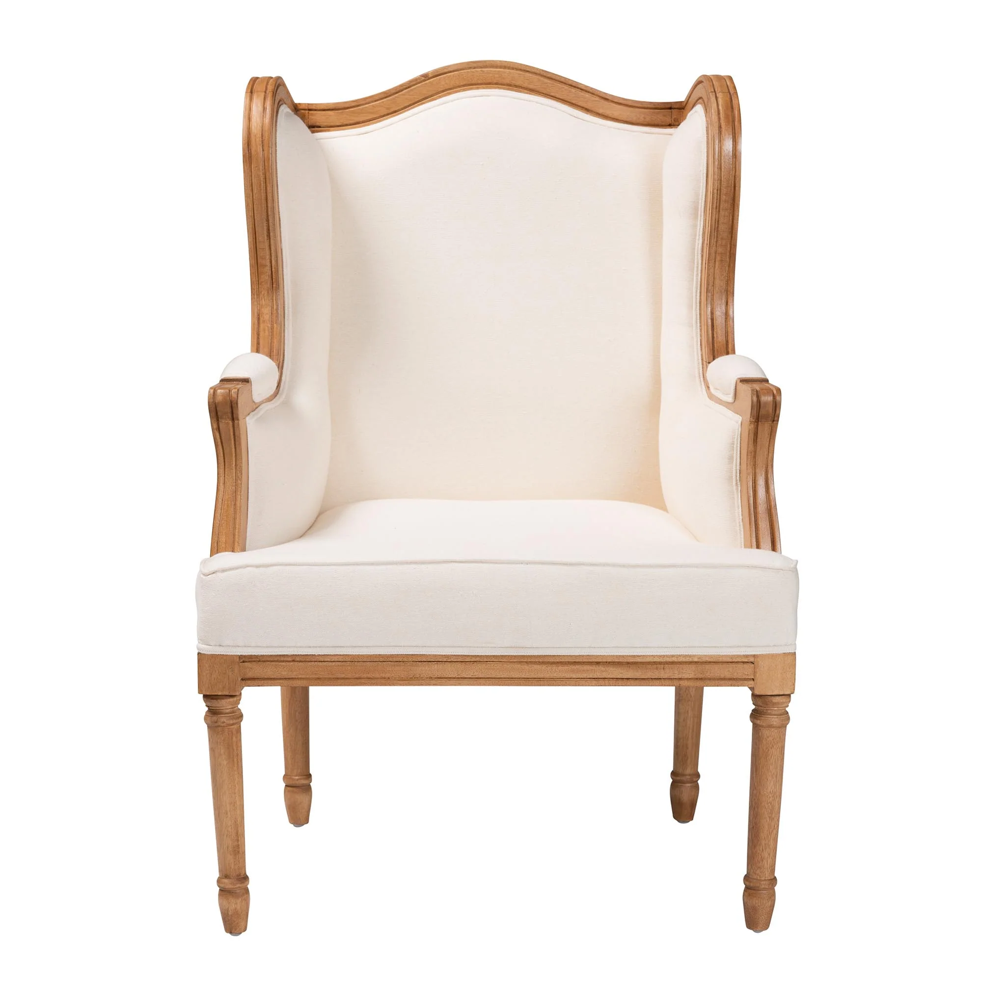 Baxton Studio bali & pari Rachana Traditional French Beige Fabric and Honey Oak Finished Wood Accent Chair - Image 5