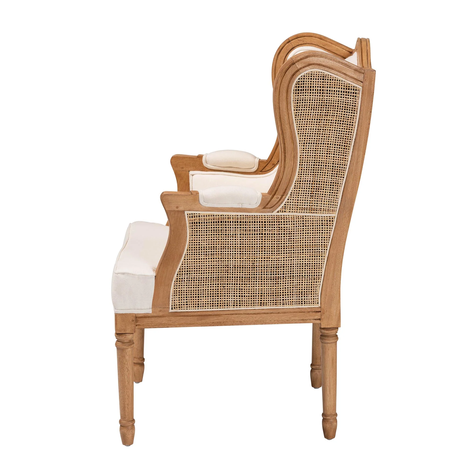 Baxton Studio bali & pari Rachana Traditional French Beige Fabric and Honey Oak Finished Wood Accent Chair - Image 6