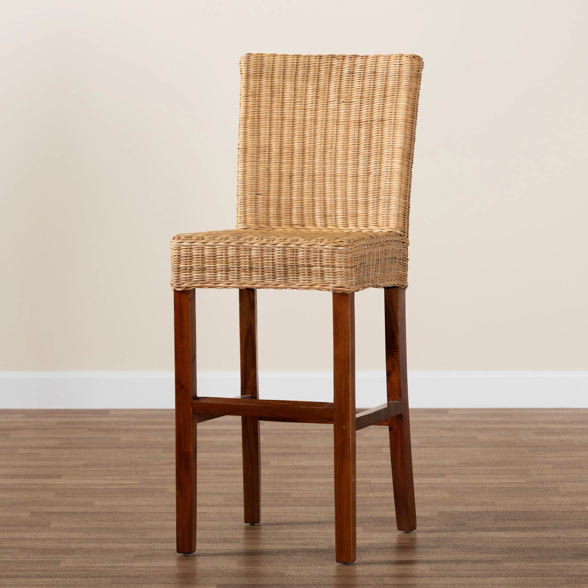 Baxton Studio bali & pari Racquel Modern Bohemian Natural Rattan and Mahogany Wood Bar Stool - Image 2