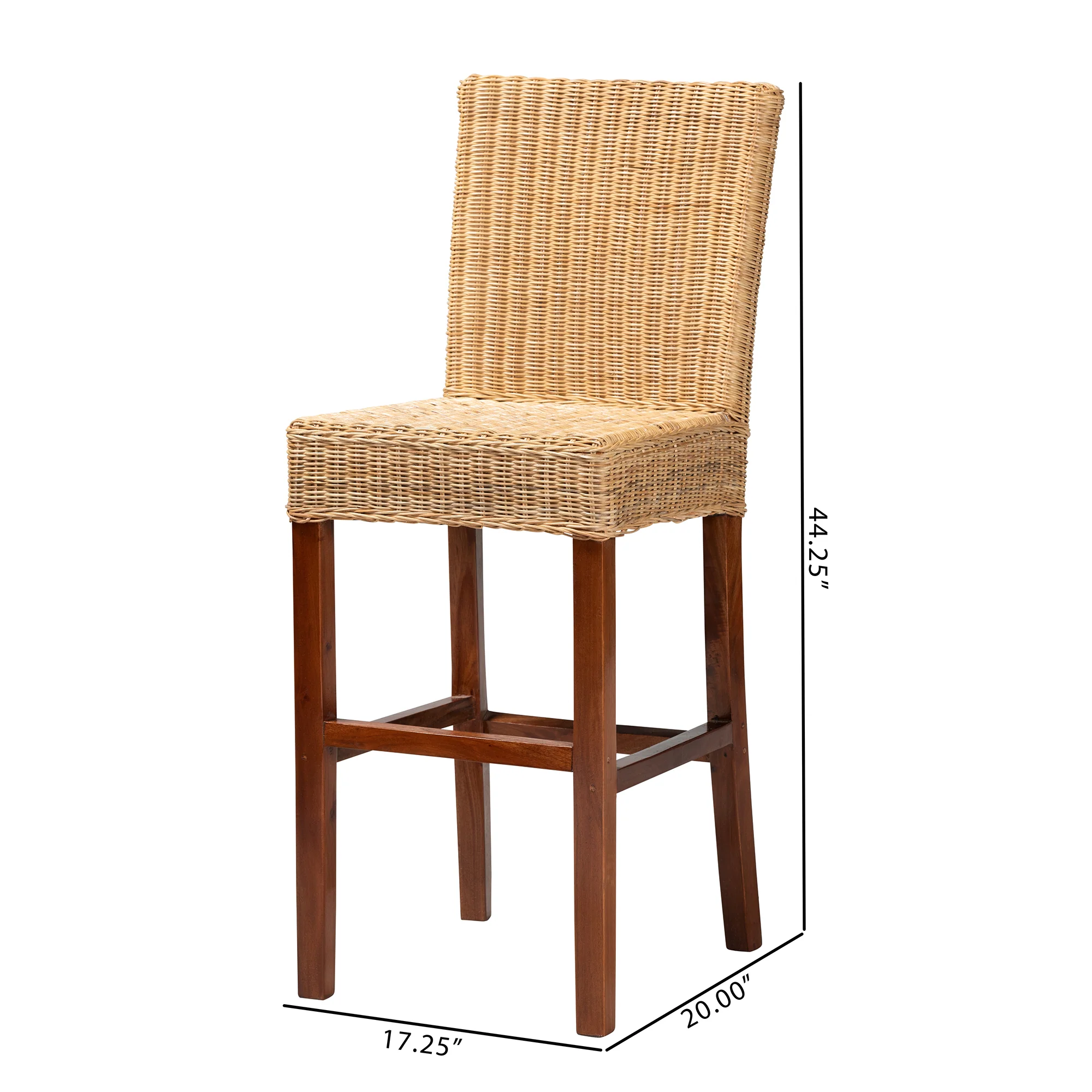 Baxton Studio bali & pari Racquel Modern Bohemian Natural Rattan and Mahogany Wood Bar Stool - Image 3