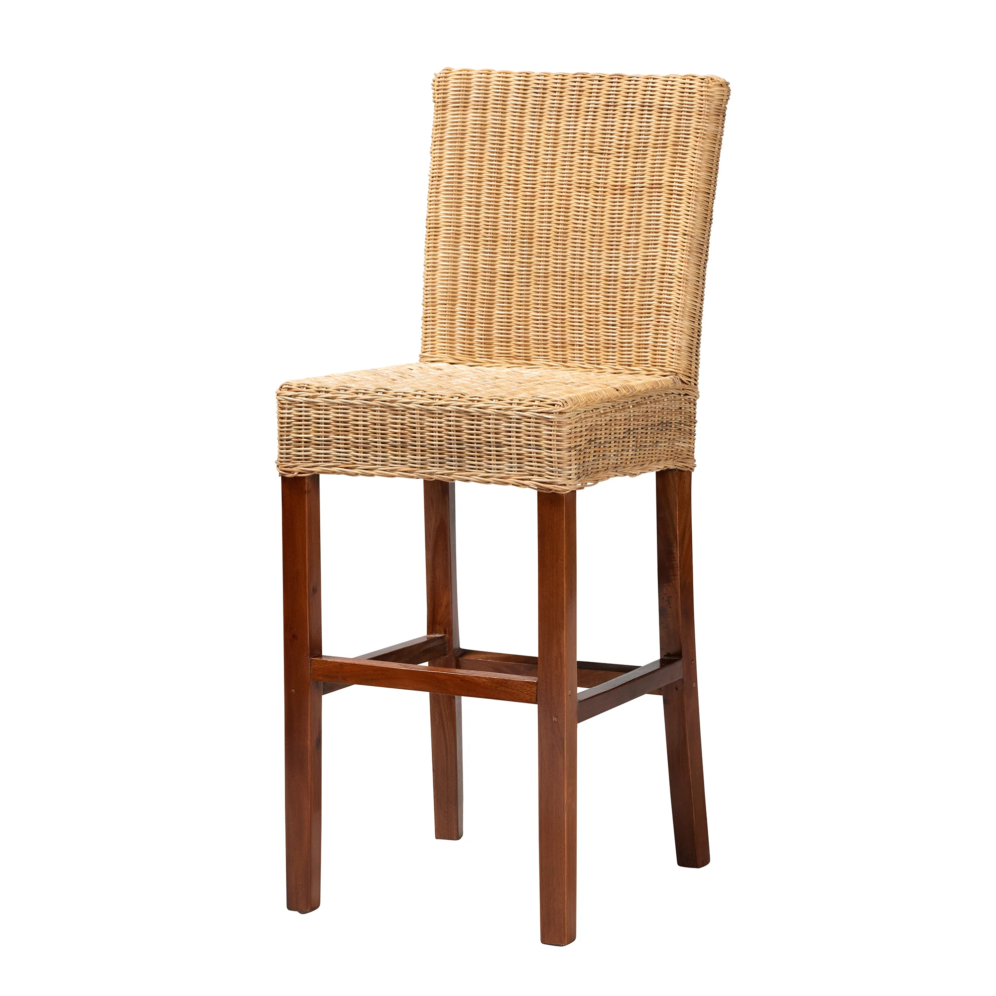 Baxton Studio bali & pari Racquel Modern Bohemian Natural Rattan and Mahogany Wood Bar Stool - Image 4
