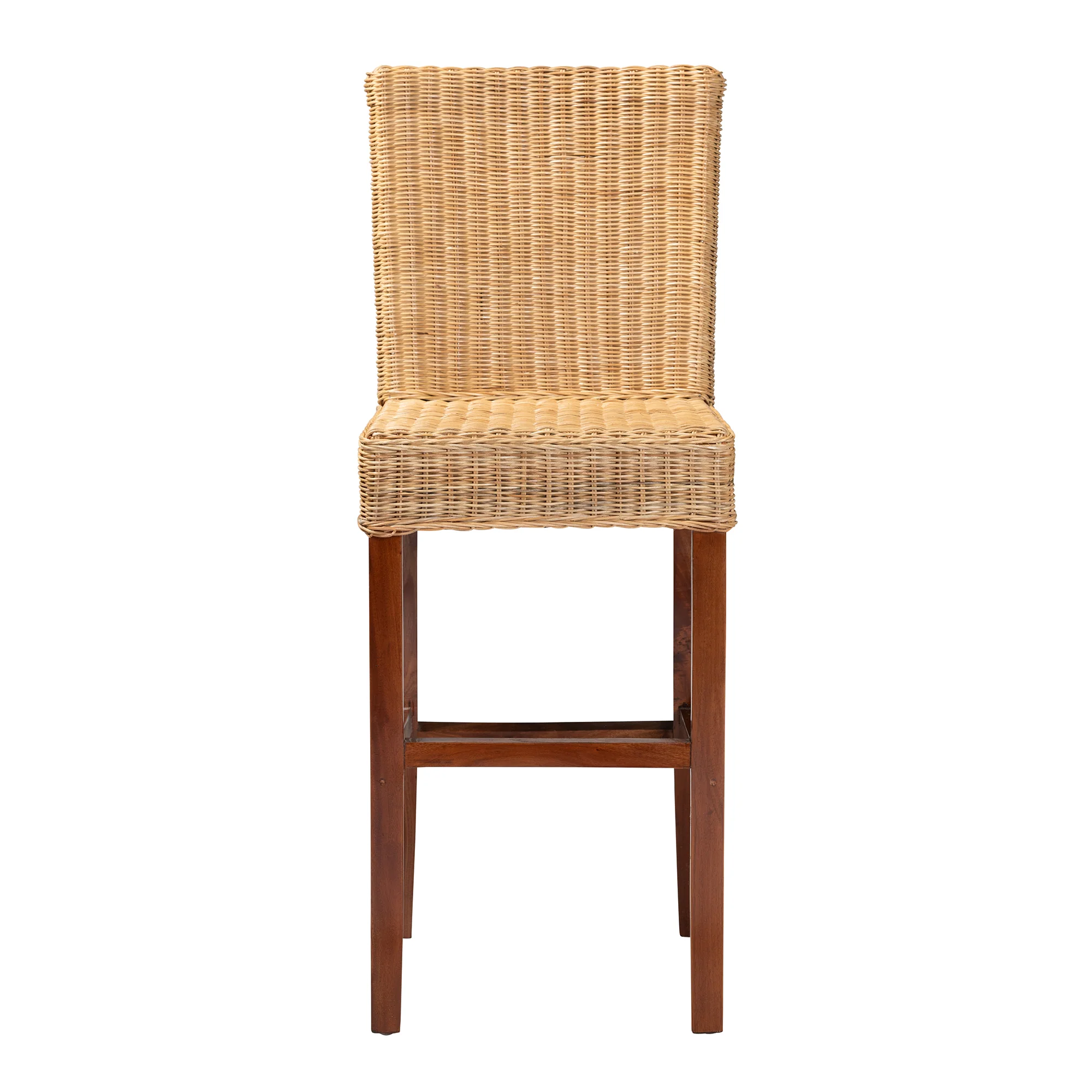Baxton Studio bali & pari Racquel Modern Bohemian Natural Rattan and Mahogany Wood Bar Stool - Image 5