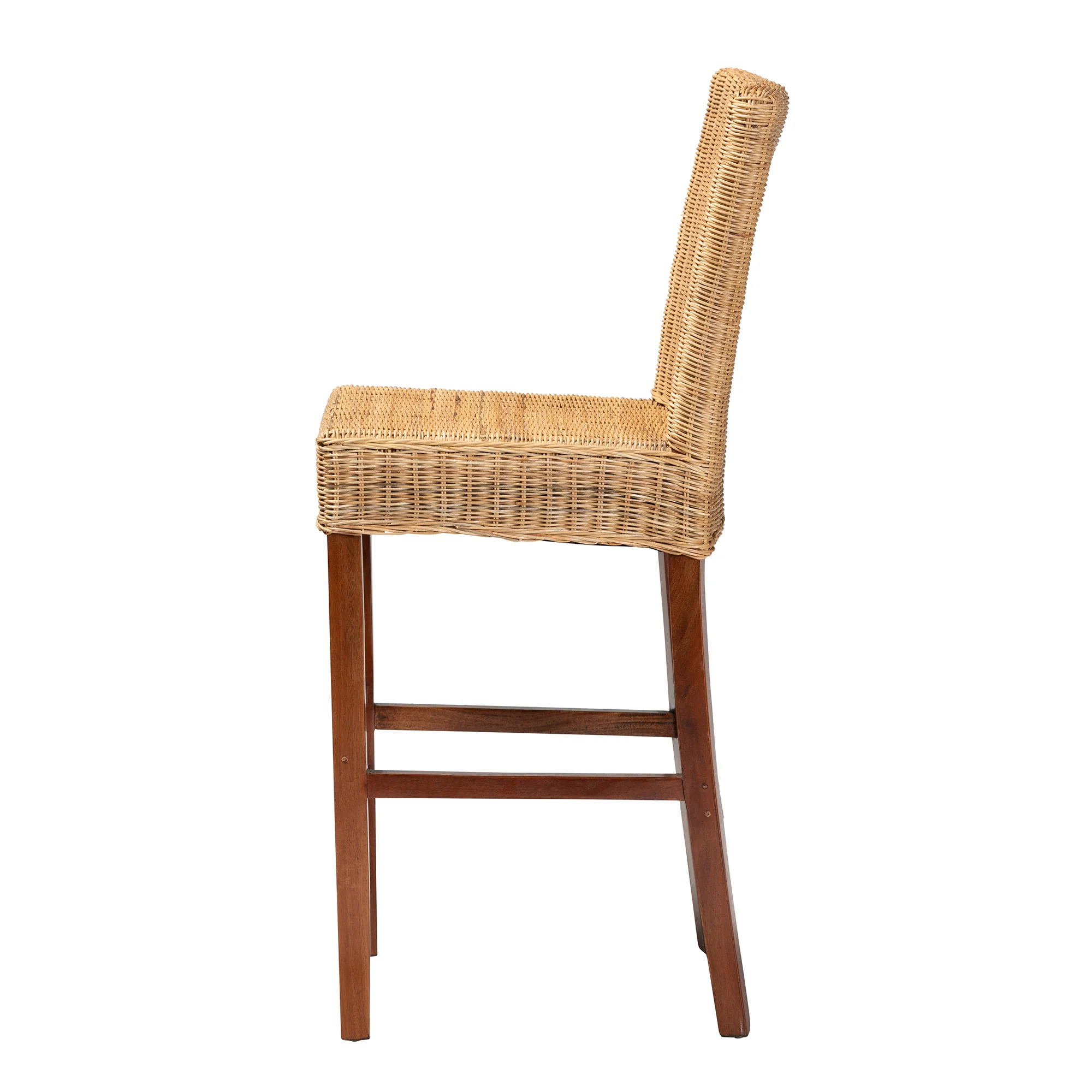 Baxton Studio bali & pari Racquel Modern Bohemian Natural Rattan and Mahogany Wood Bar Stool - Image 6