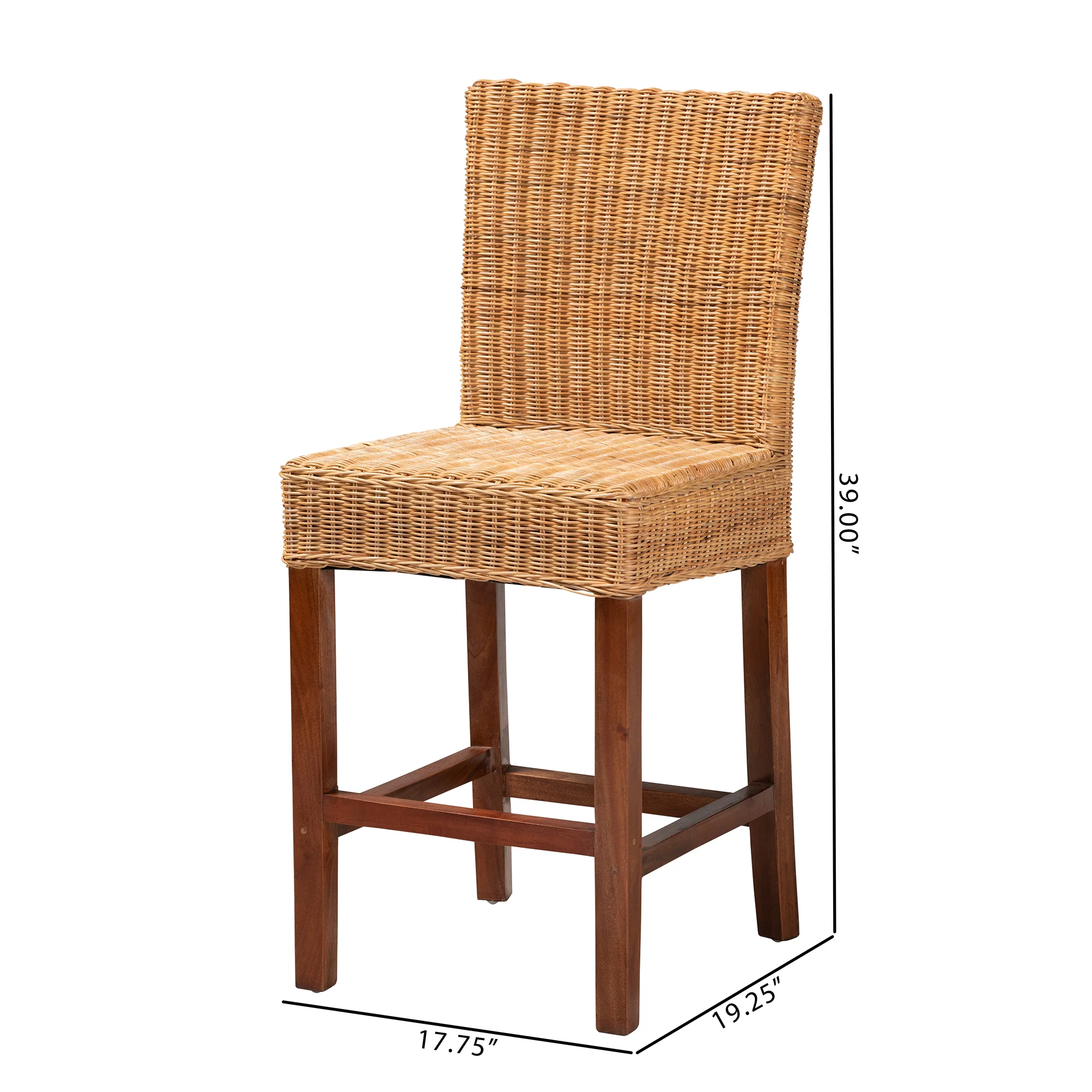 Baxton Studio bali & pari Racquel Modern Bohemian Natural Rattan and Mahogany Wood Counter Stool - Image 10