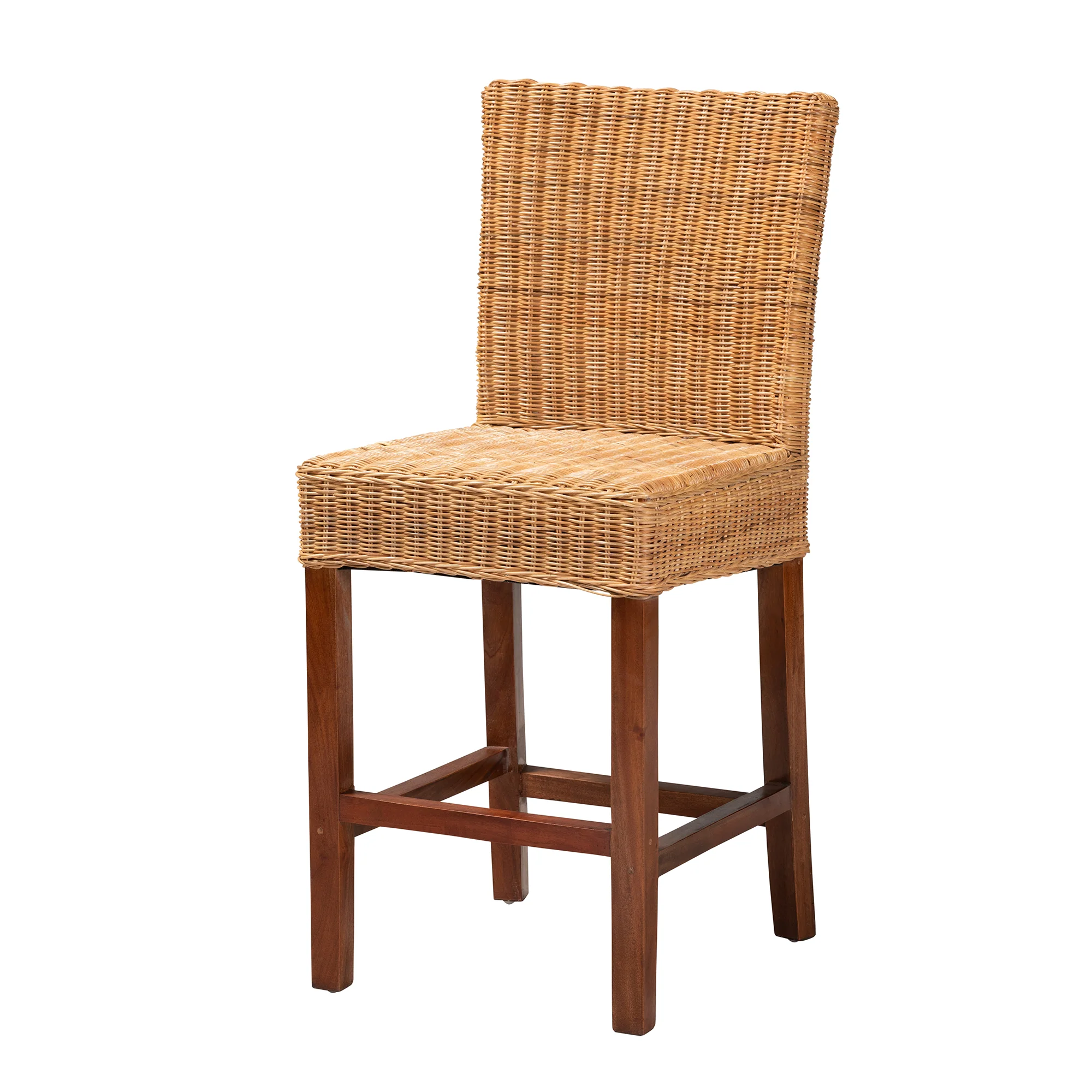 Baxton Studio bali & pari Racquel Modern Bohemian Natural Rattan and Mahogany Wood Counter Stool - Image 2