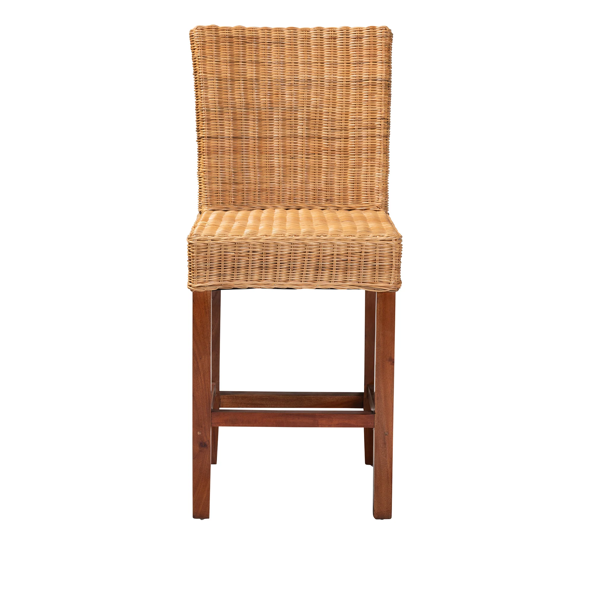 Baxton Studio bali & pari Racquel Modern Bohemian Natural Rattan and Mahogany Wood Counter Stool - Image 3