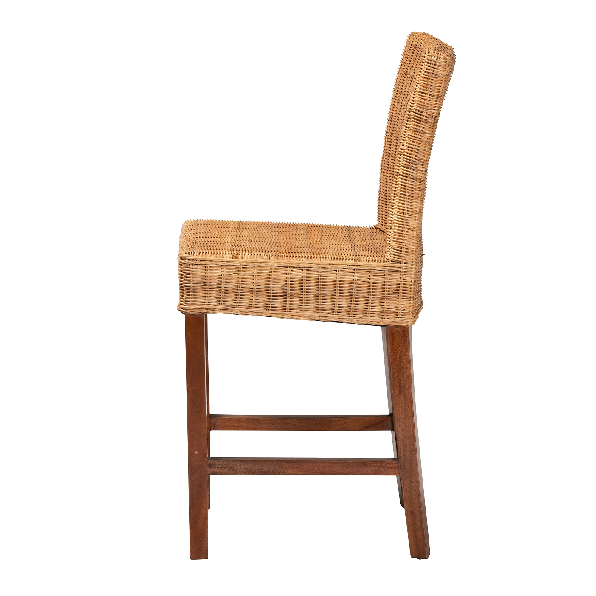 Baxton Studio bali & pari Racquel Modern Bohemian Natural Rattan and Mahogany Wood Counter Stool - Image 4