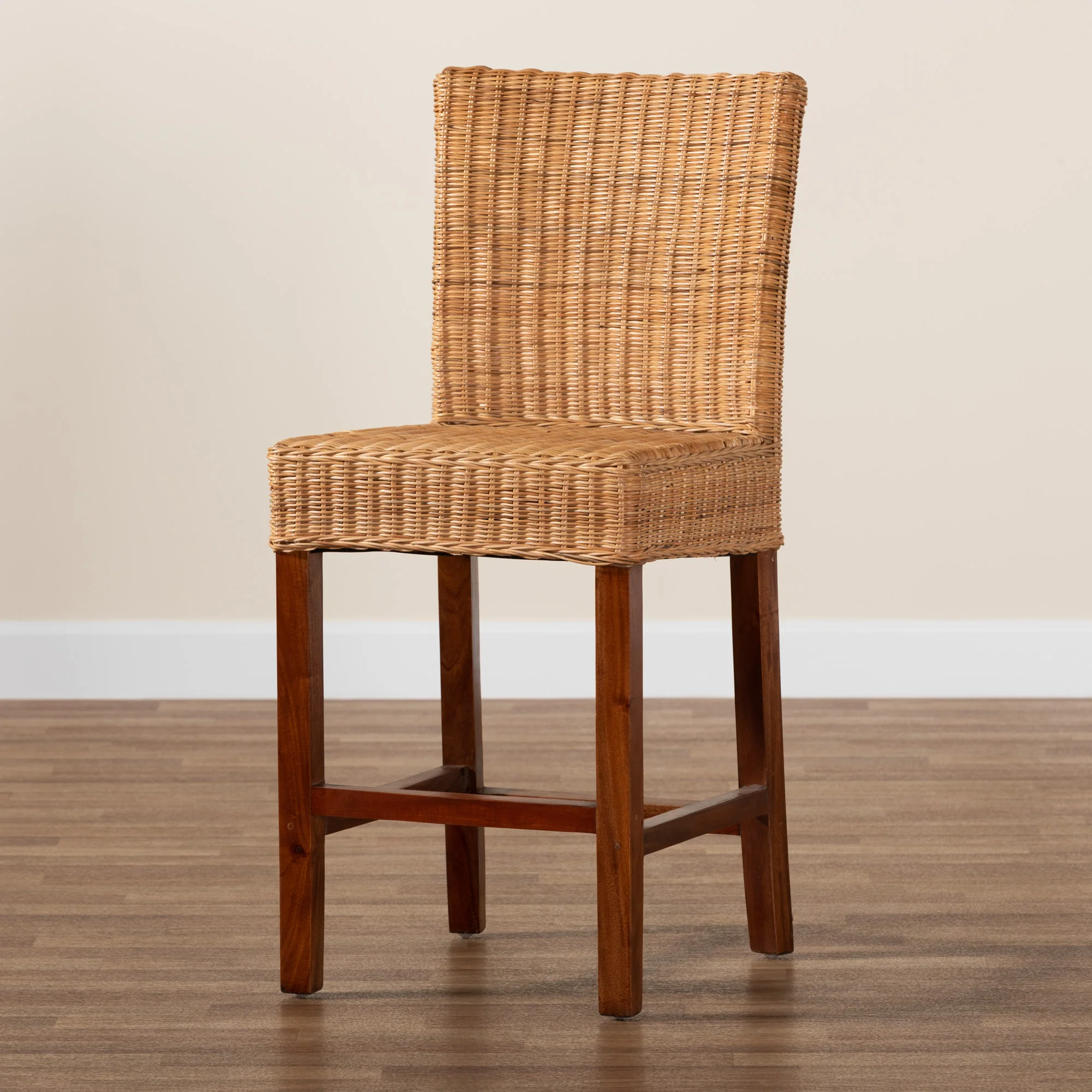 Baxton Studio bali & pari Racquel Modern Bohemian Natural Rattan and Mahogany Wood Counter Stool - Image 9