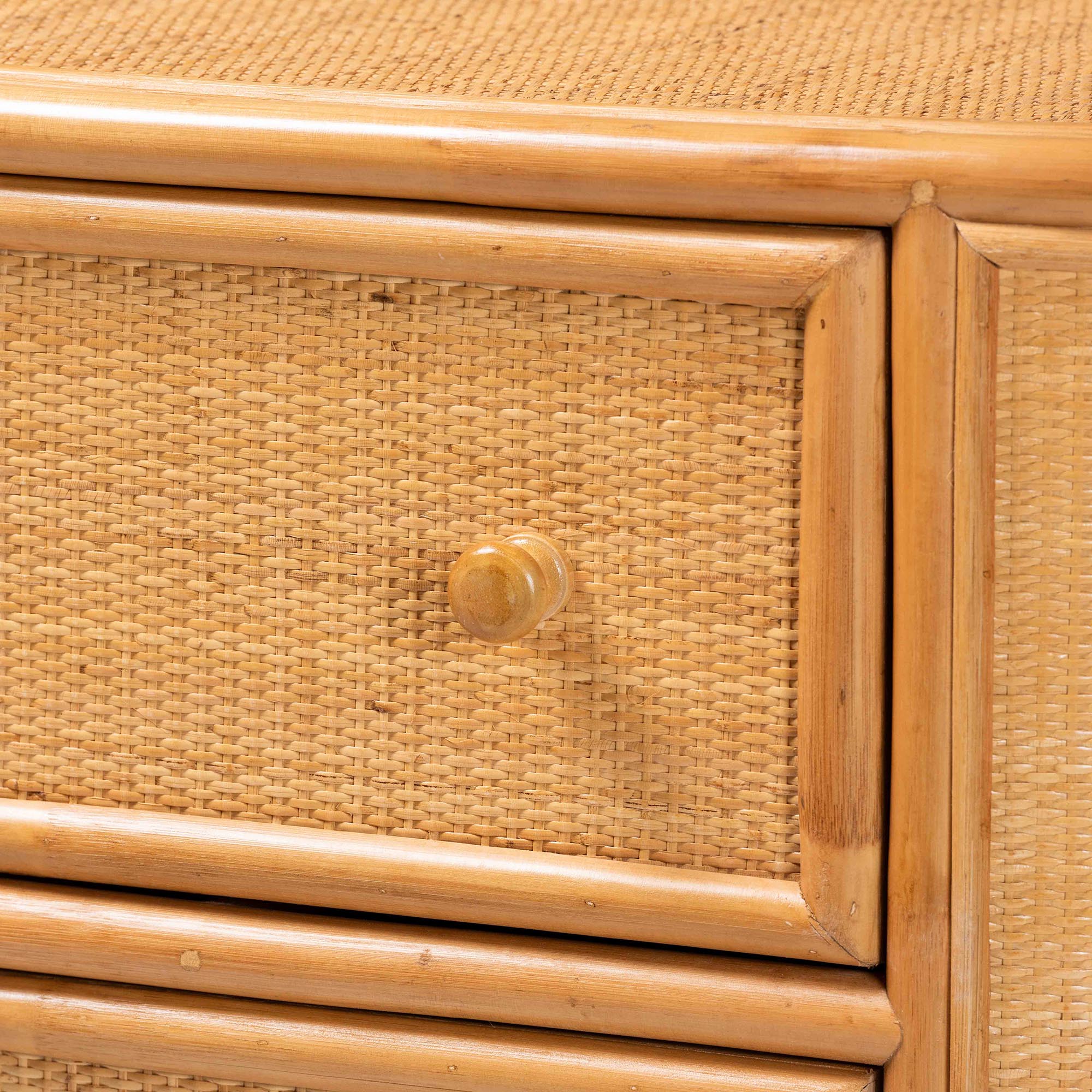 Baxton Studio bali & pari Radenza Bohemian Light Honey Rattan 3-Drawer Storage Cabinet - Image 10