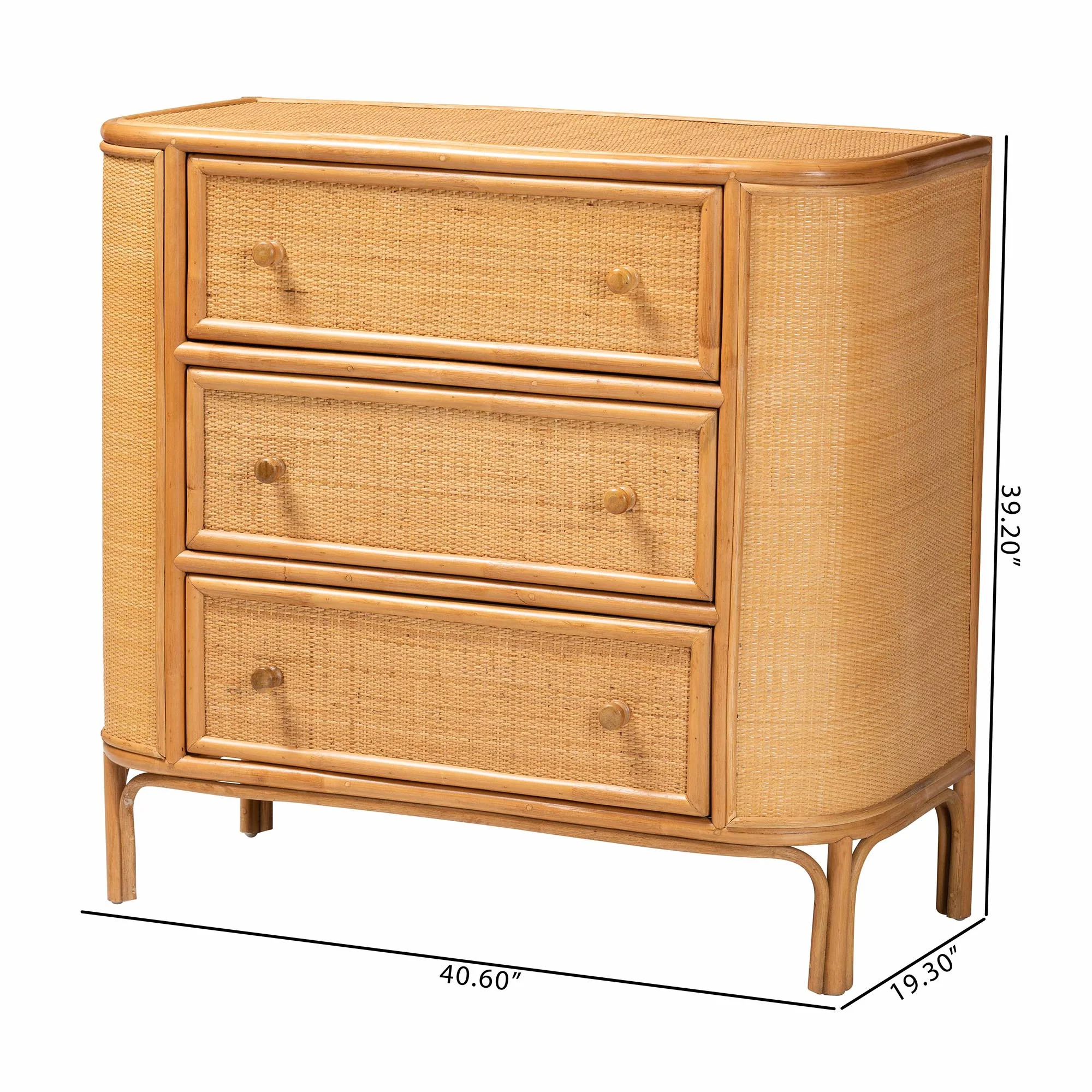 Baxton Studio bali & pari Radenza Bohemian Light Honey Rattan 3-Drawer Storage Cabinet - Image 4