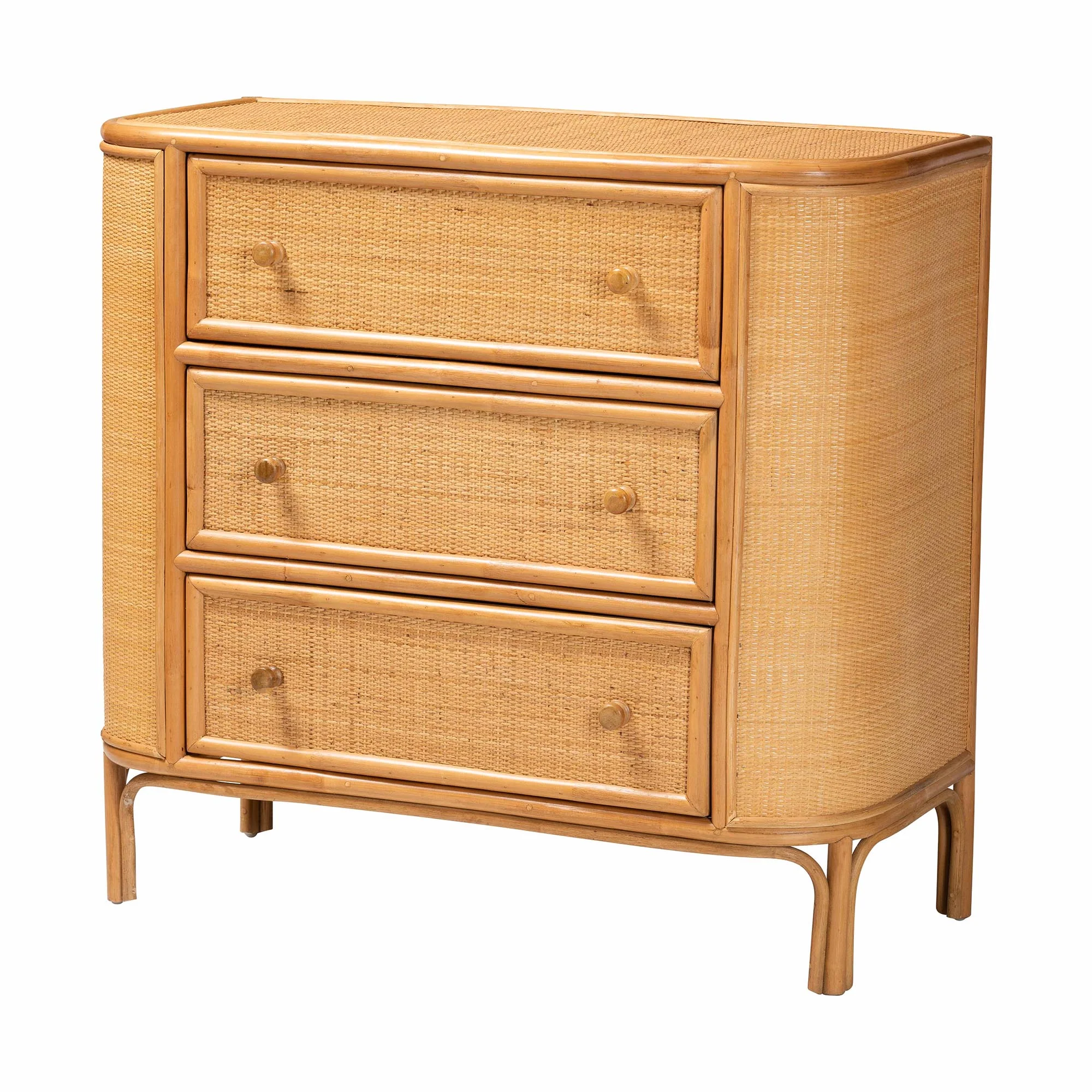 Baxton Studio bali & pari Radenza Bohemian Light Honey Rattan 3-Drawer Storage Cabinet - Image 5