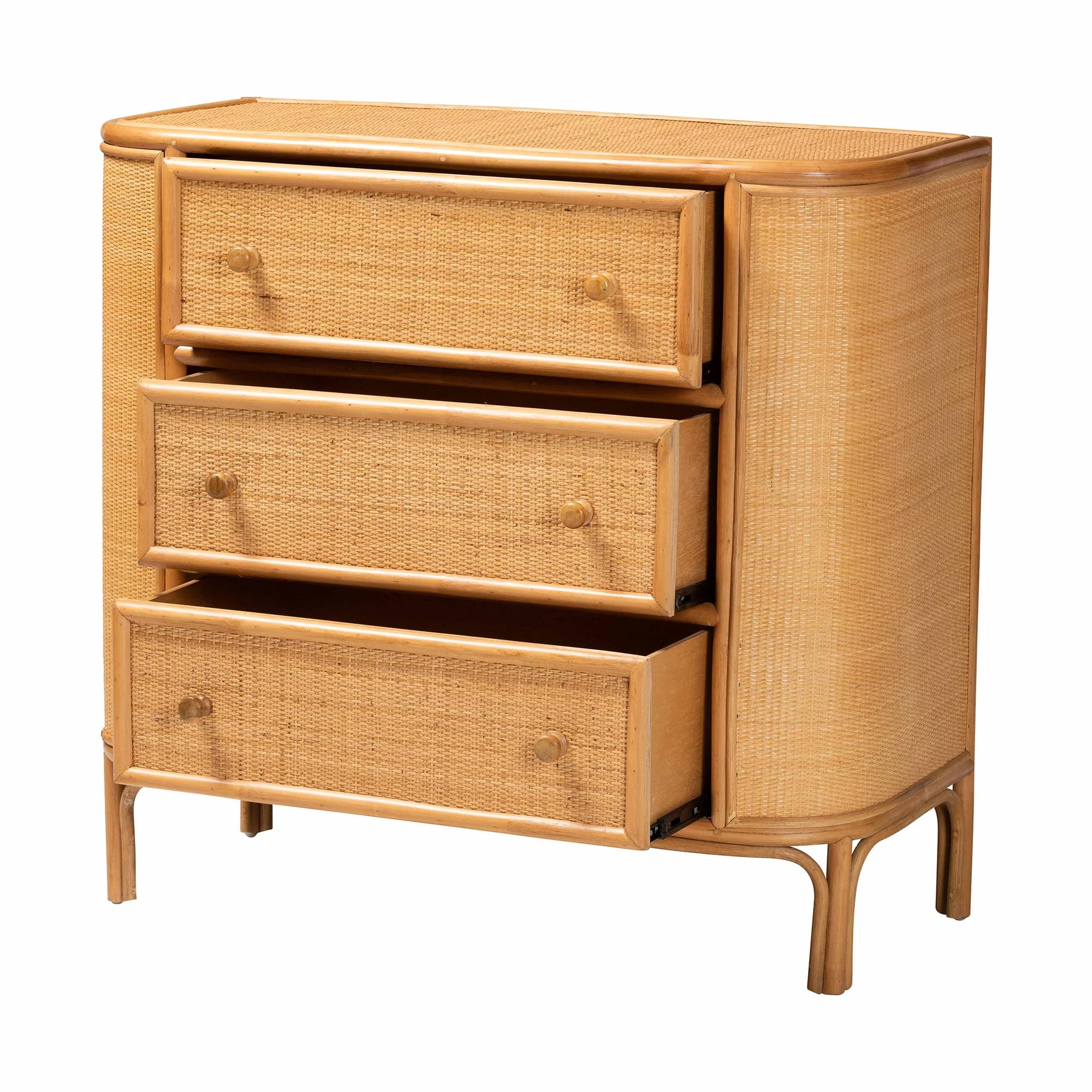 Baxton Studio bali & pari Radenza Bohemian Light Honey Rattan 3-Drawer Storage Cabinet - Image 6