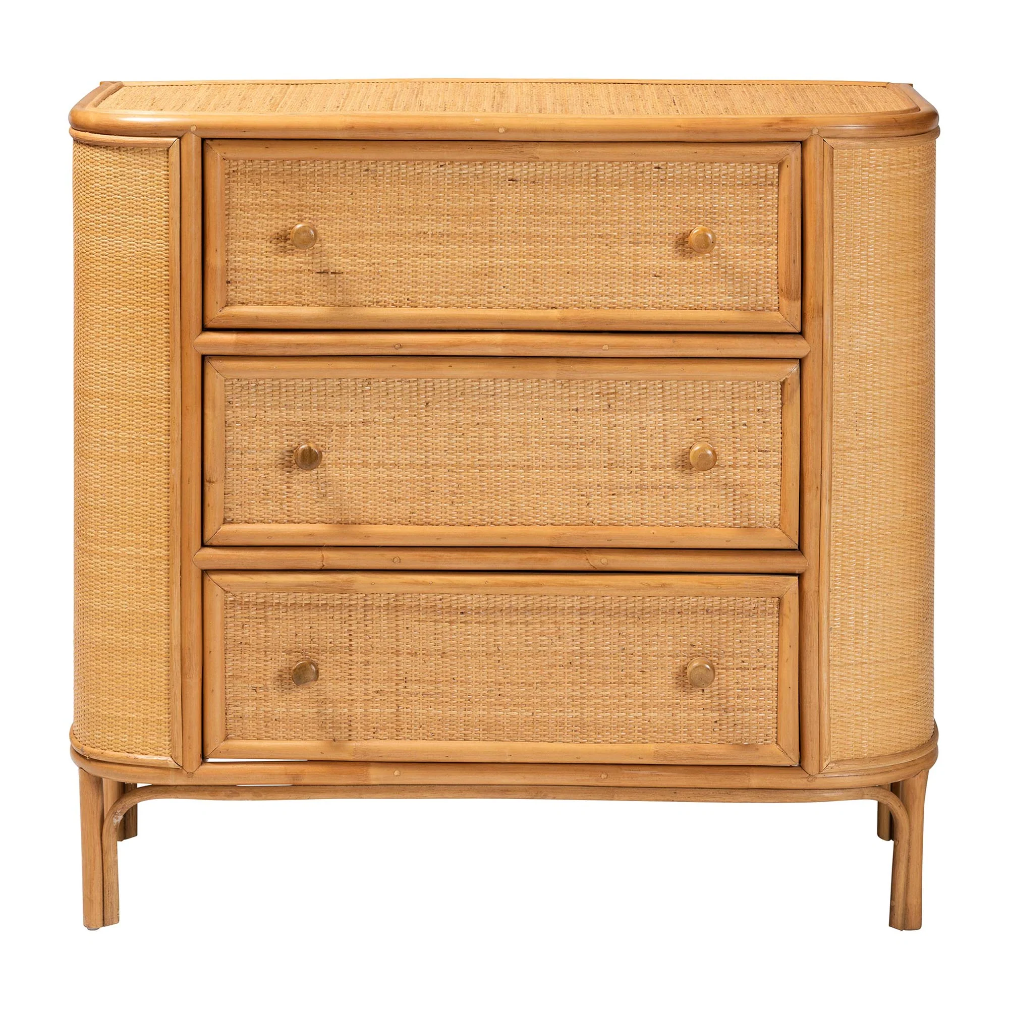 Baxton Studio bali & pari Radenza Bohemian Light Honey Rattan 3-Drawer Storage Cabinet - Image 7