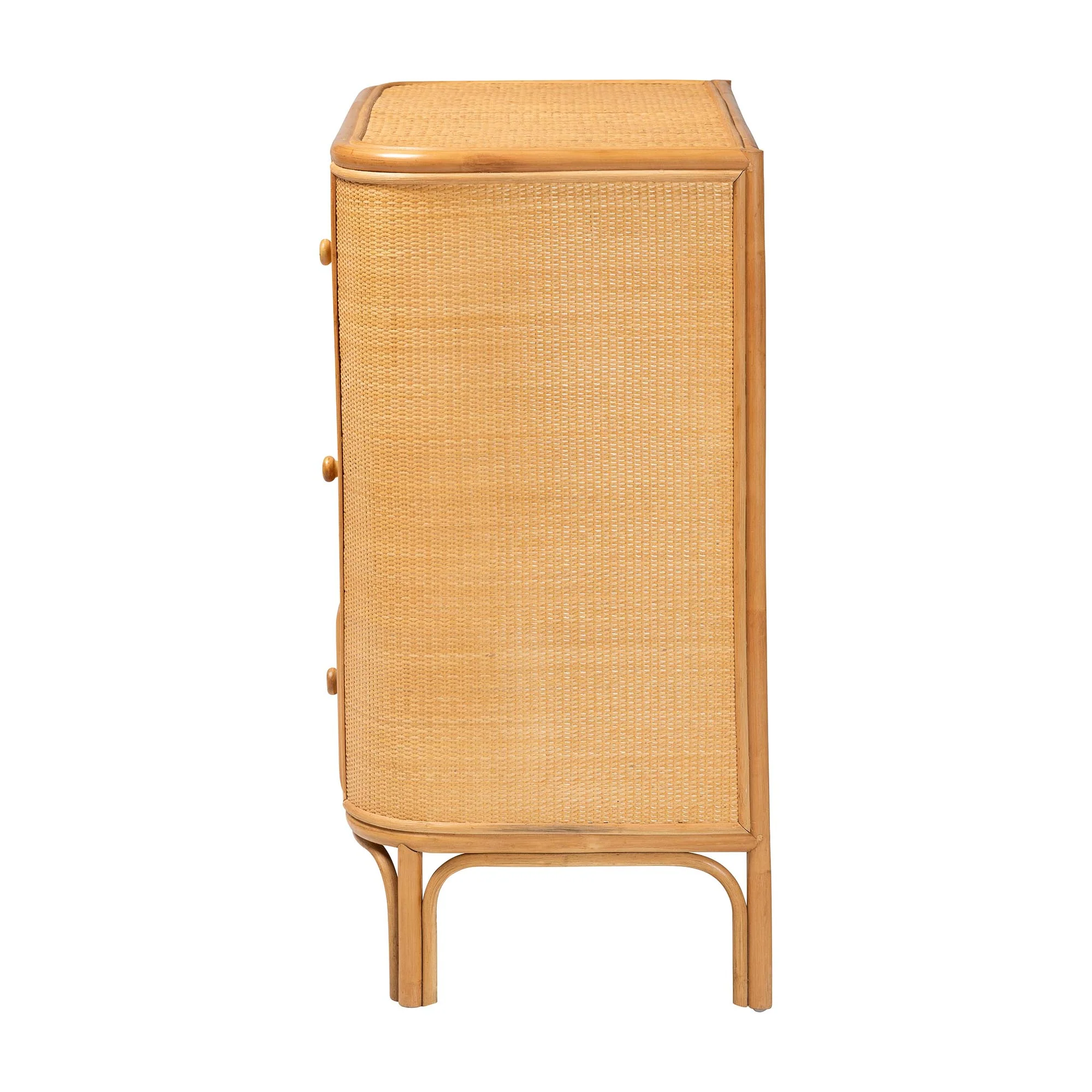 Baxton Studio bali & pari Radenza Bohemian Light Honey Rattan 3-Drawer Storage Cabinet - Image 8