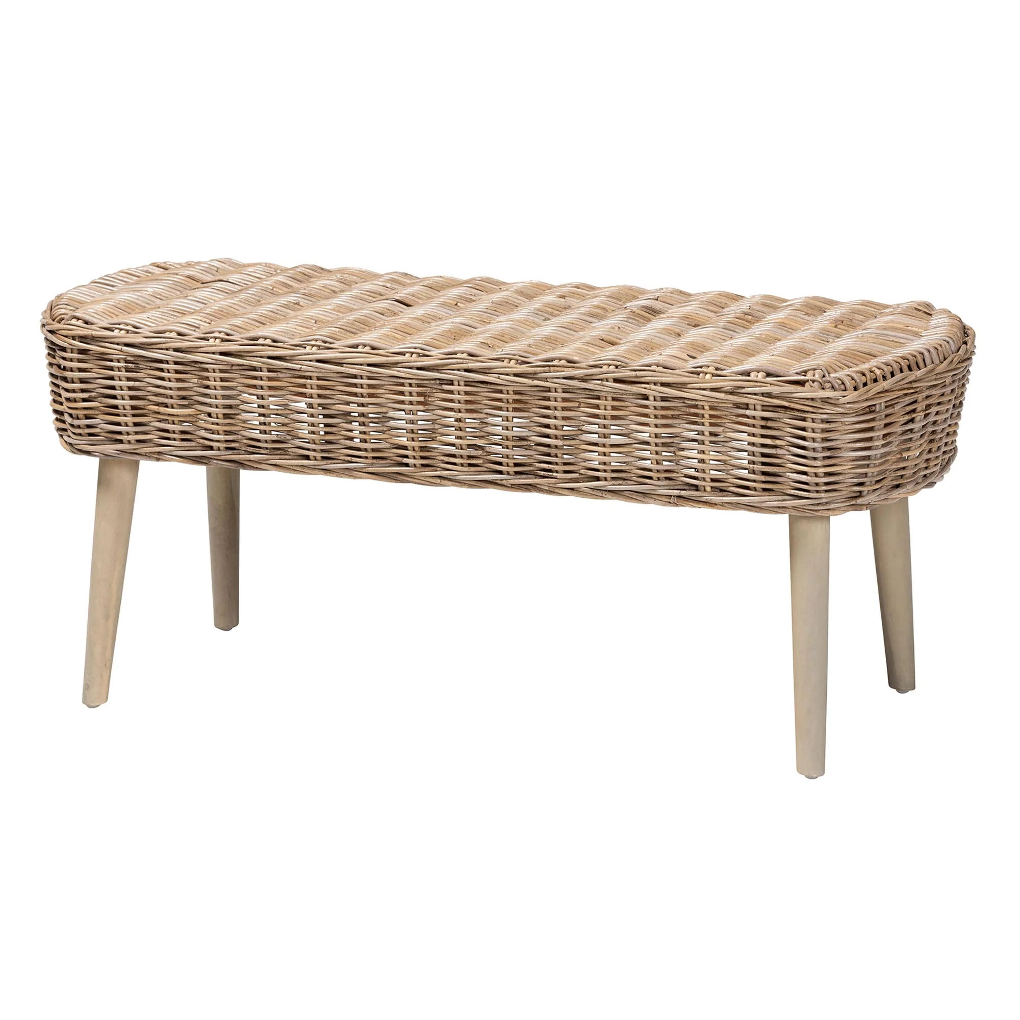 Baxton Studio bali & pari Raisa Modern Bohemian Natural Kubu Rattan and Grey Acacia Wood Accent Bench - Image 2