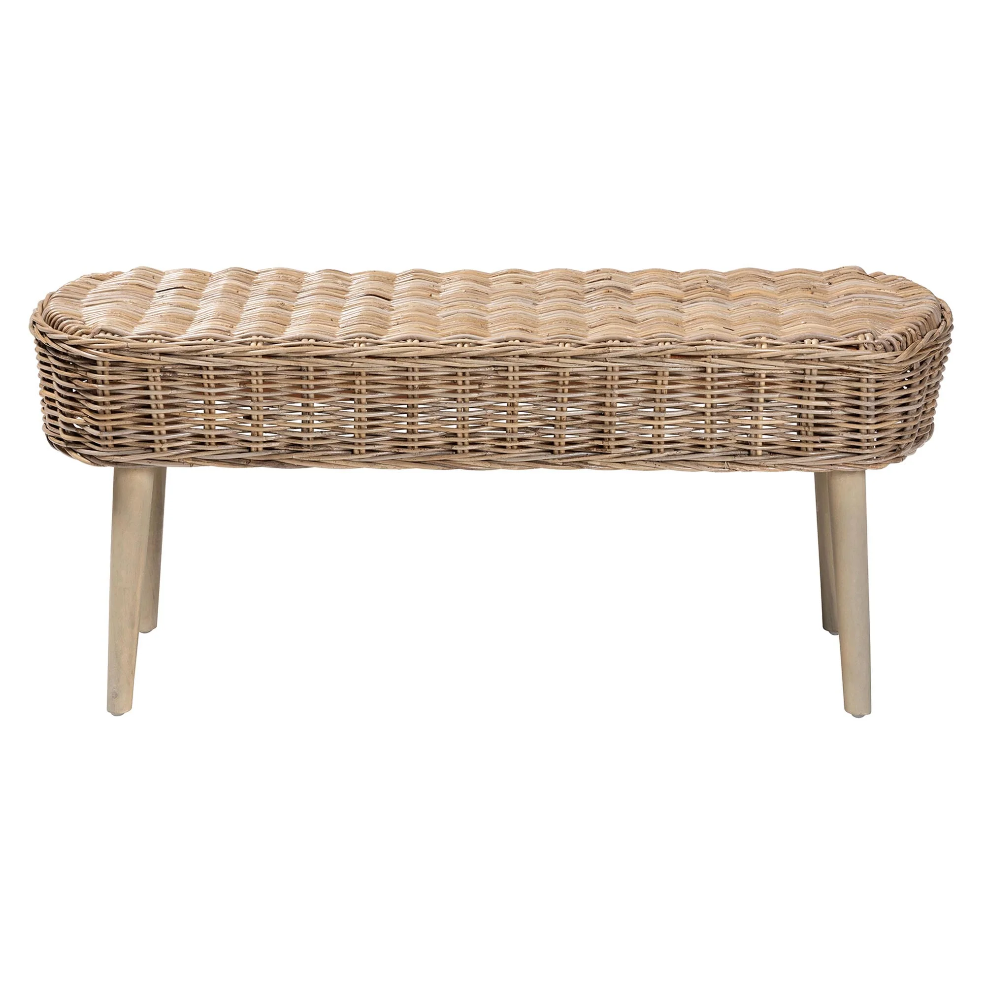 Baxton Studio bali & pari Raisa Modern Bohemian Natural Kubu Rattan and Grey Acacia Wood Accent Bench - Image 3