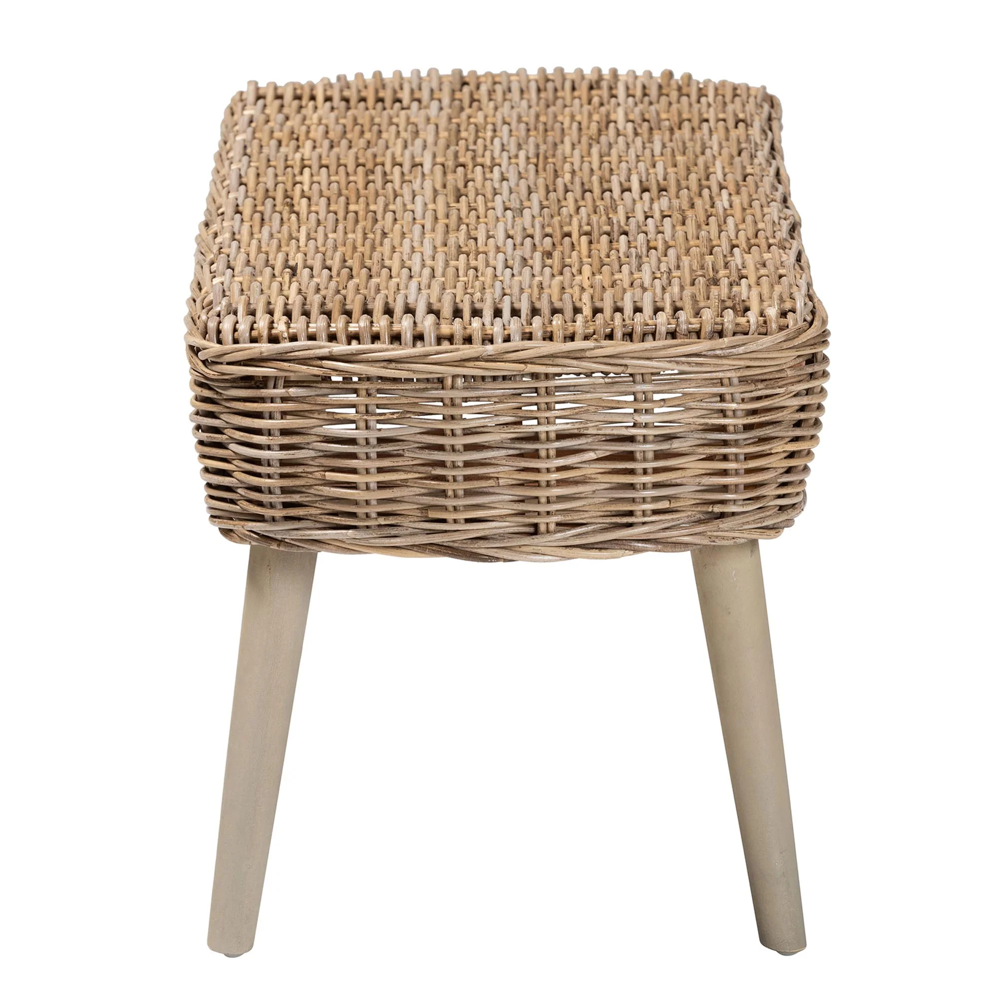 Baxton Studio bali & pari Raisa Modern Bohemian Natural Kubu Rattan and Grey Acacia Wood Accent Bench - Image 4