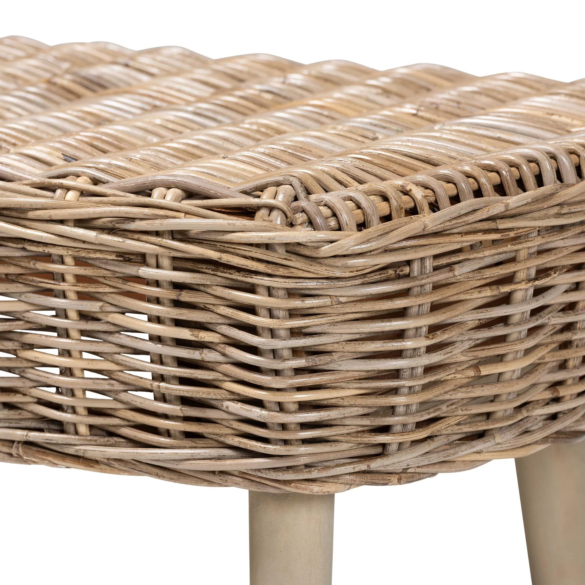 Baxton Studio bali & pari Raisa Modern Bohemian Natural Kubu Rattan and Grey Acacia Wood Accent Bench - Image 5
