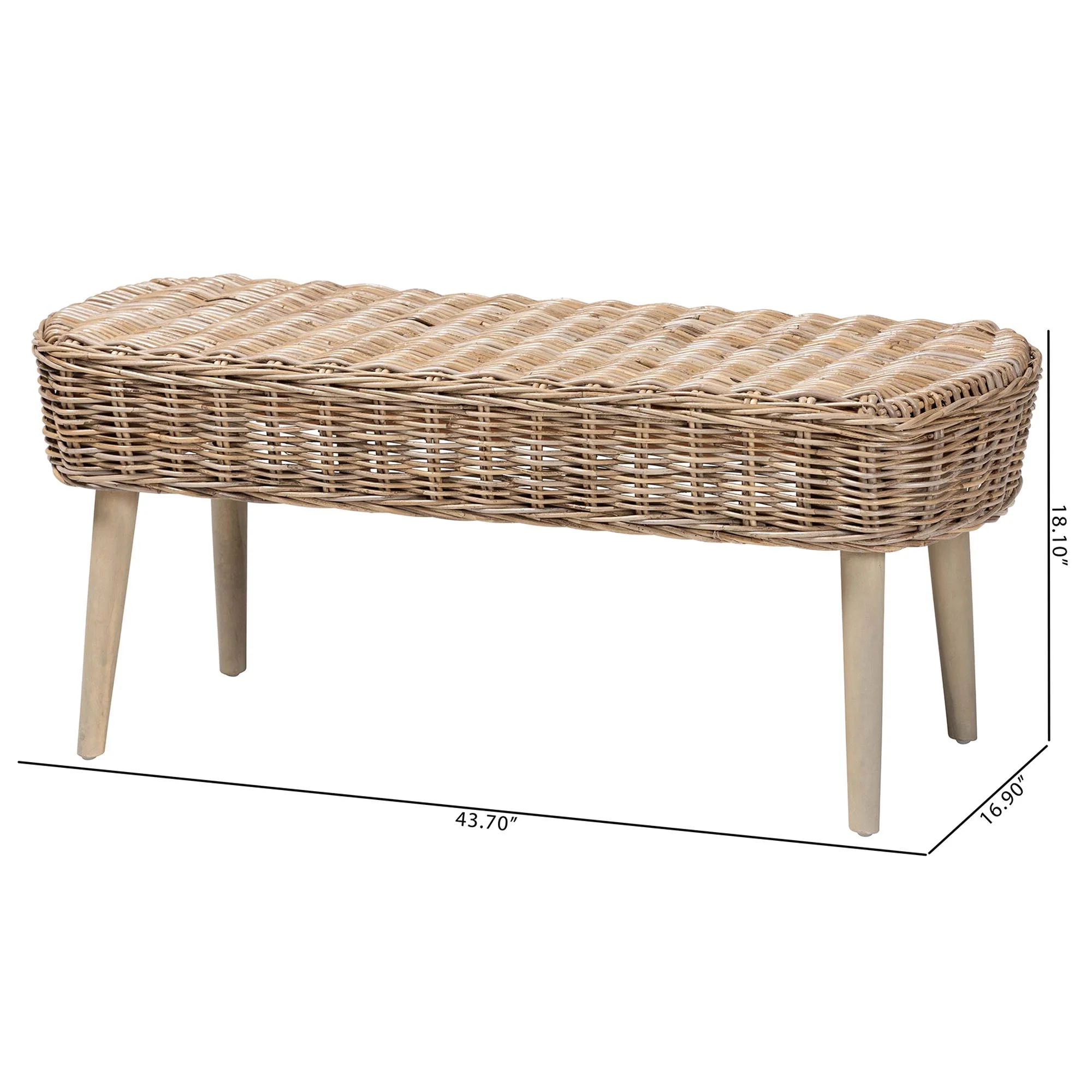Baxton Studio bali & pari Raisa Modern Bohemian Natural Kubu Rattan and Grey Acacia Wood Accent Bench - Image 8