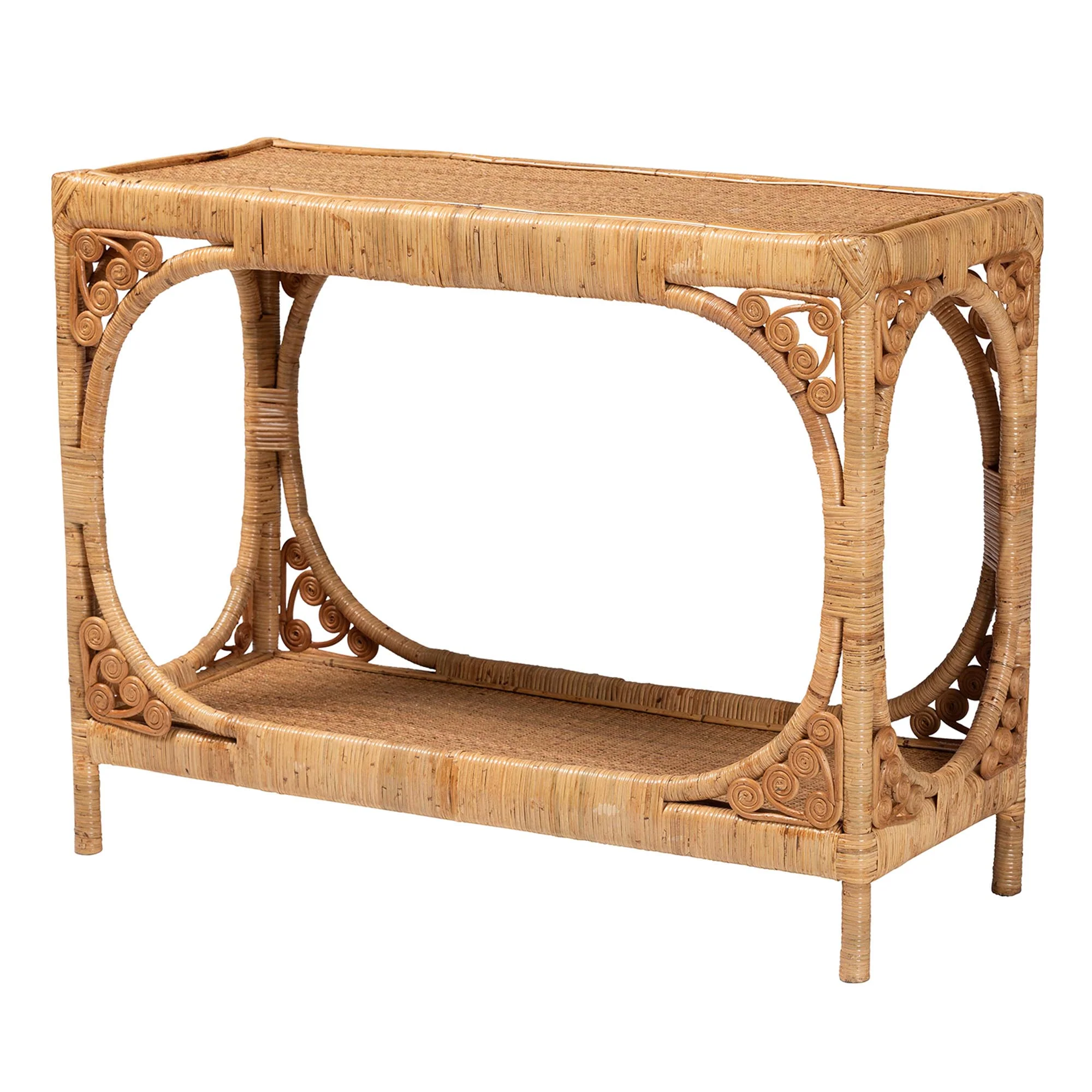 Baxton Studio bali & pari Ramona Modern Bohemian Light Honey Rattan Console Table - Image 2