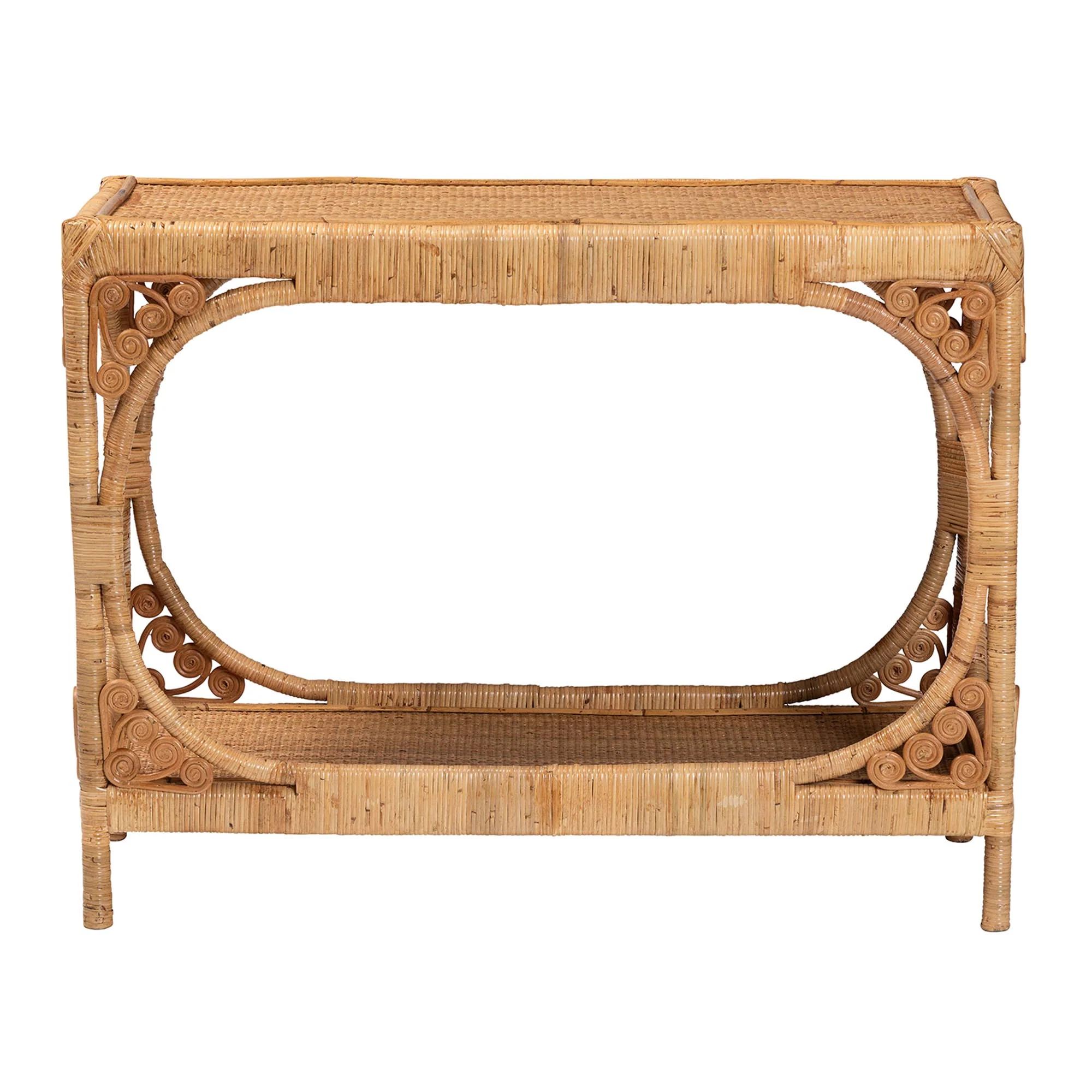 Baxton Studio bali & pari Ramona Modern Bohemian Light Honey Rattan Console Table - Image 3