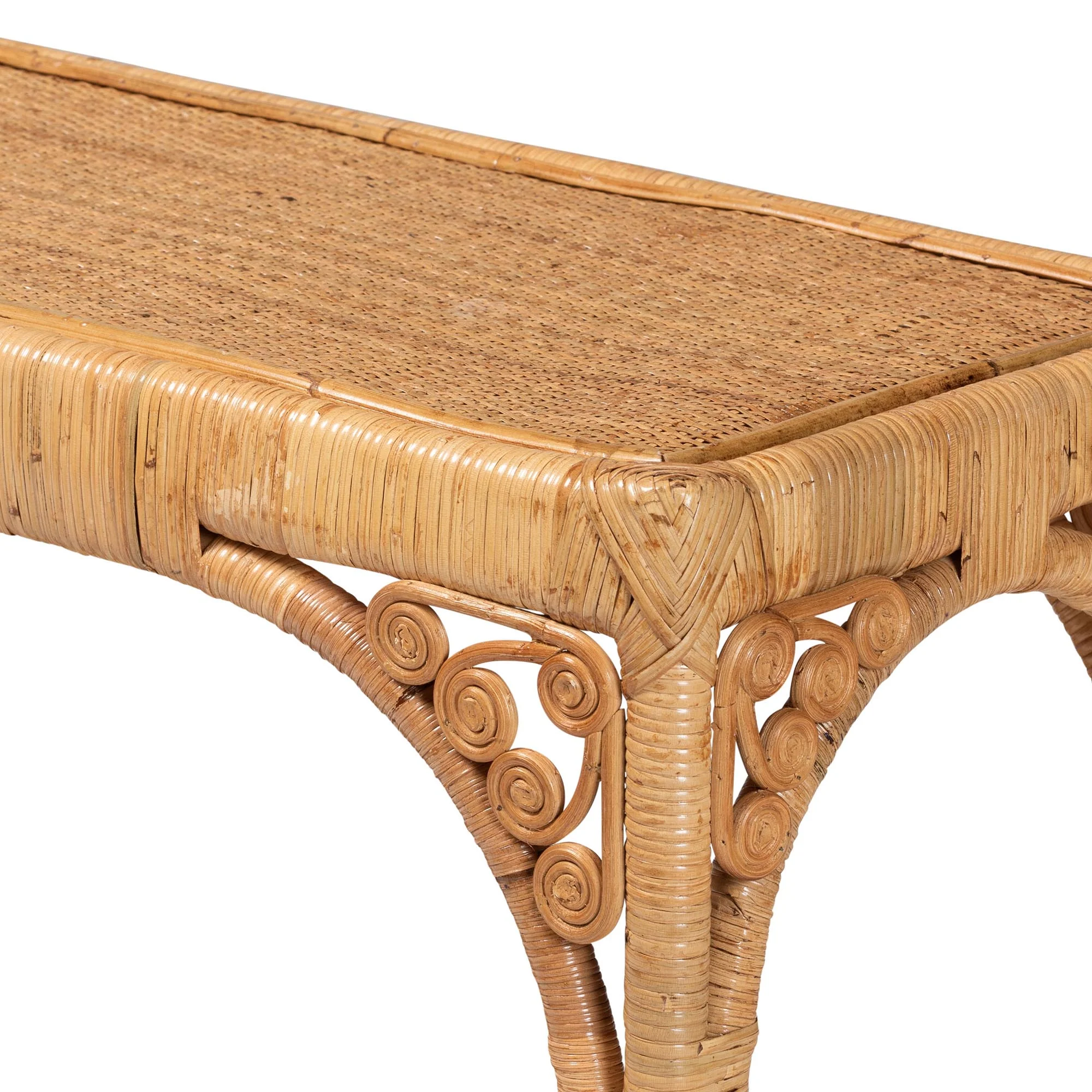 Baxton Studio bali & pari Ramona Modern Bohemian Light Honey Rattan Console Table - Image 5