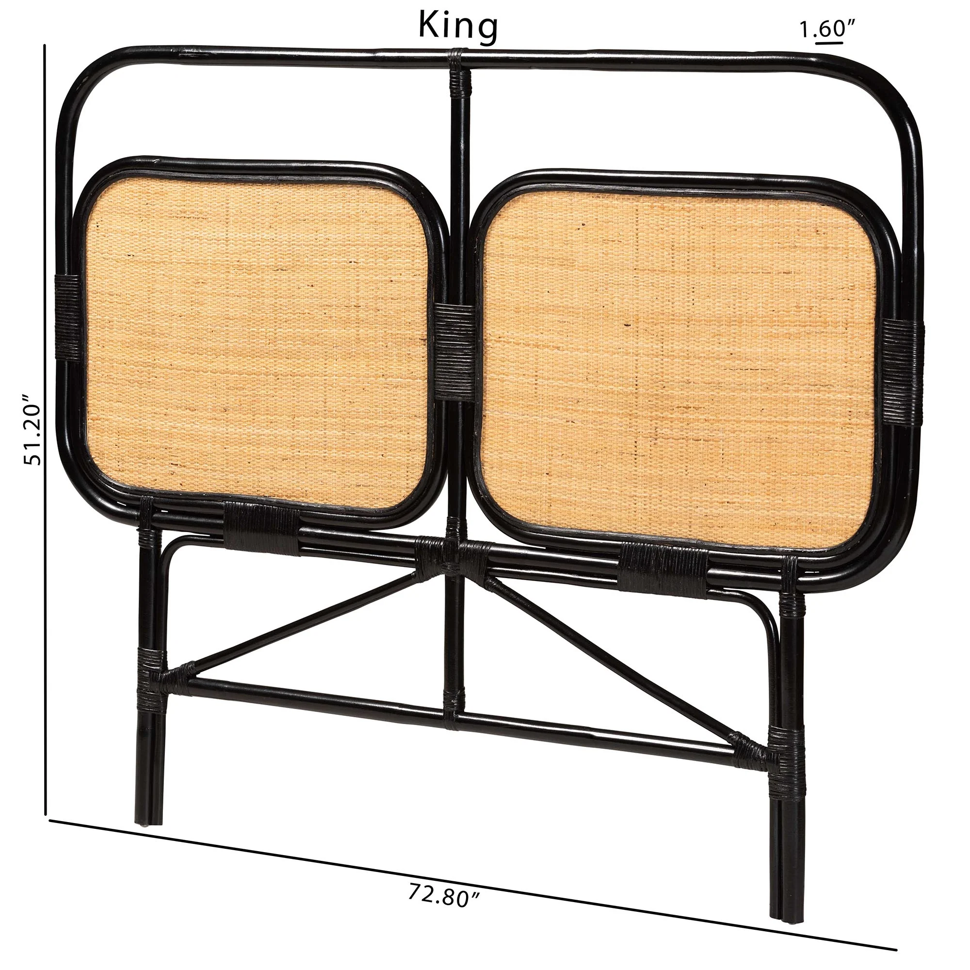 Baxton Studio bali & pari Ramsey Modern Bohemian Two-Tone Black and Natural Brown Rattan King Size Standalone Headboard - Image 8