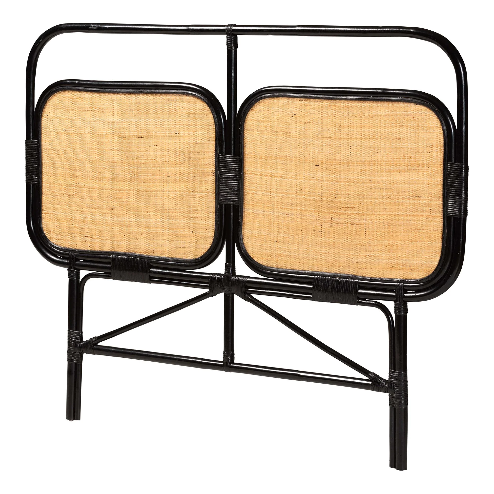 Baxton Studio bali & pari Ramsey Modern Bohemian Two-Tone Black and Natural Brown Rattan Queen Size Standalone Headboard - Image 2