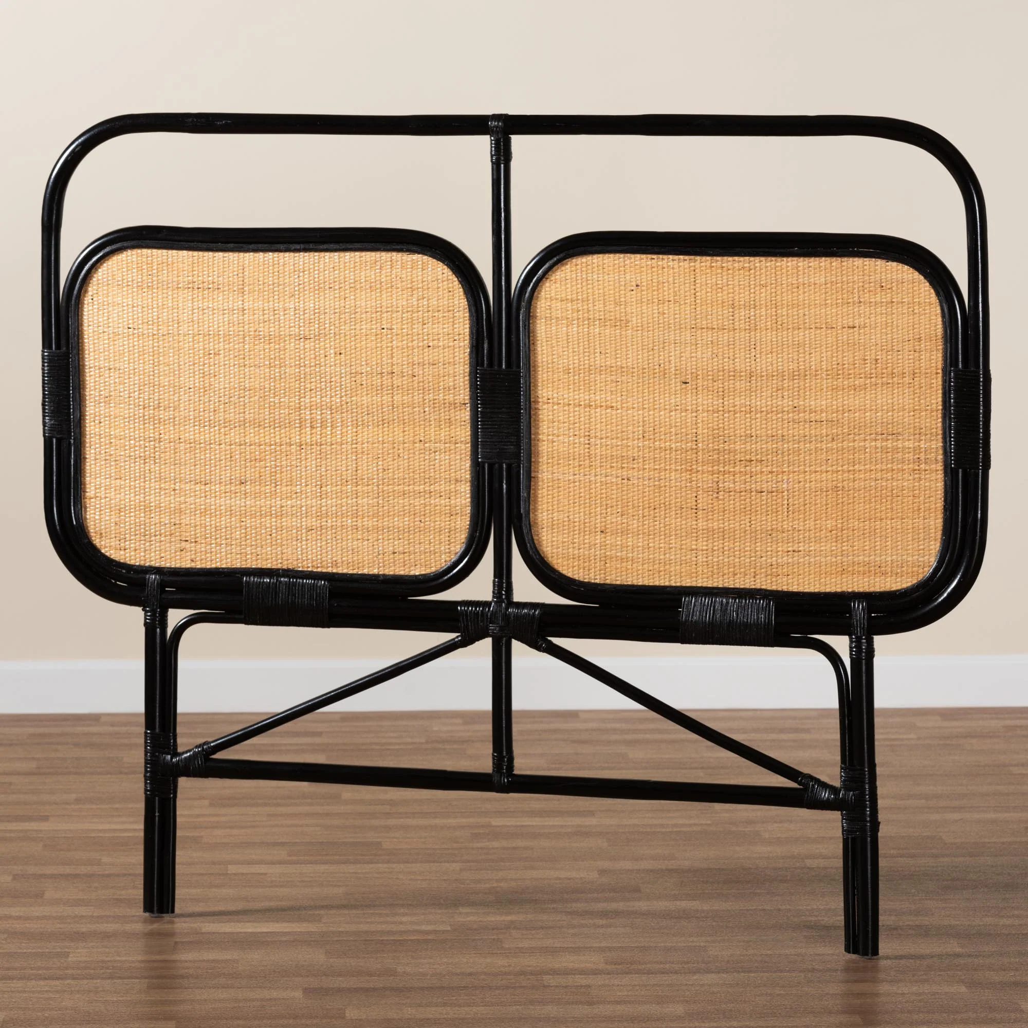 Baxton Studio bali & pari Ramsey Modern Bohemian Two-Tone Black and Natural Brown Rattan Queen Size Standalone Headboard - Image 7