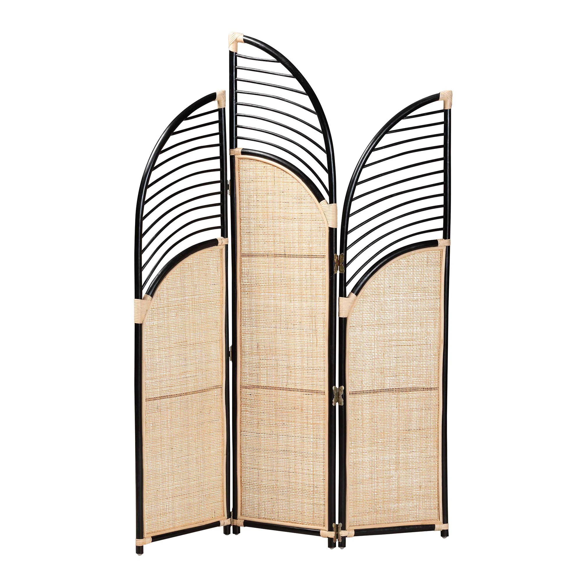 Baxton Studio bali & pari Rasia Modern Bohemian Two-Tone Black and Natural Brown Rattan Room Divider - Image 2