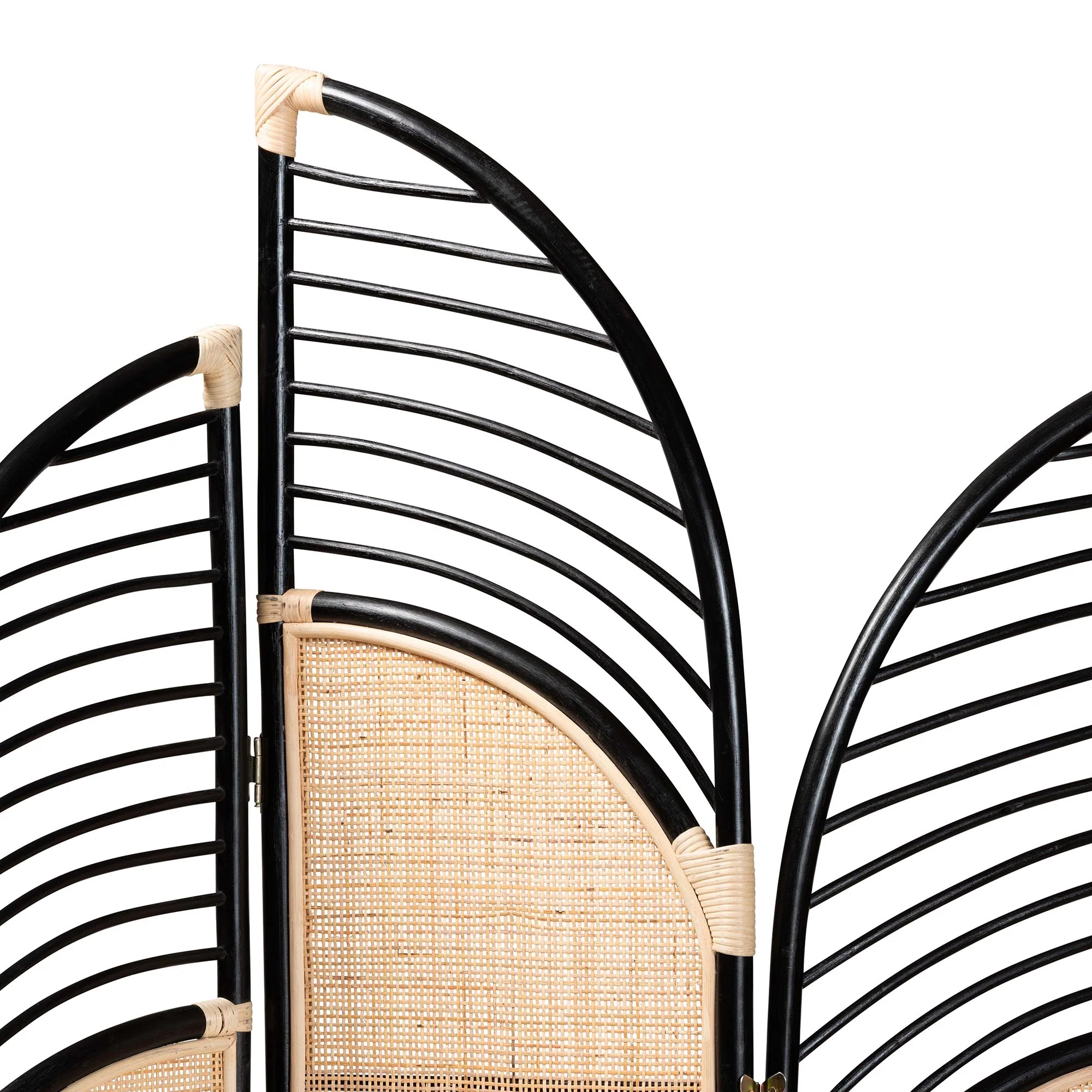 Baxton Studio bali & pari Rasia Modern Bohemian Two-Tone Black and Natural Brown Rattan Room Divider - Image 3