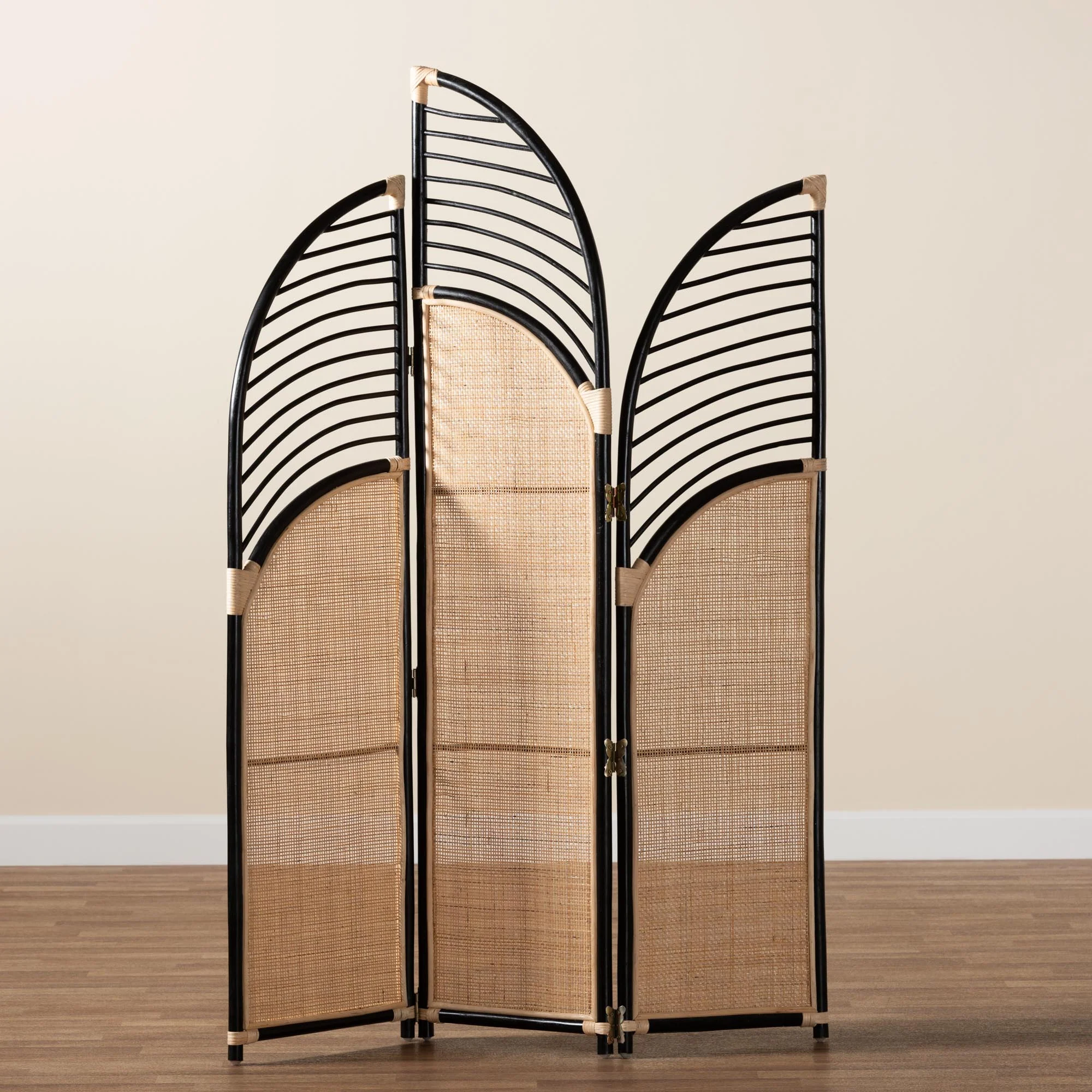 Baxton Studio bali & pari Rasia Modern Bohemian Two-Tone Black and Natural Brown Rattan Room Divider - Image 4