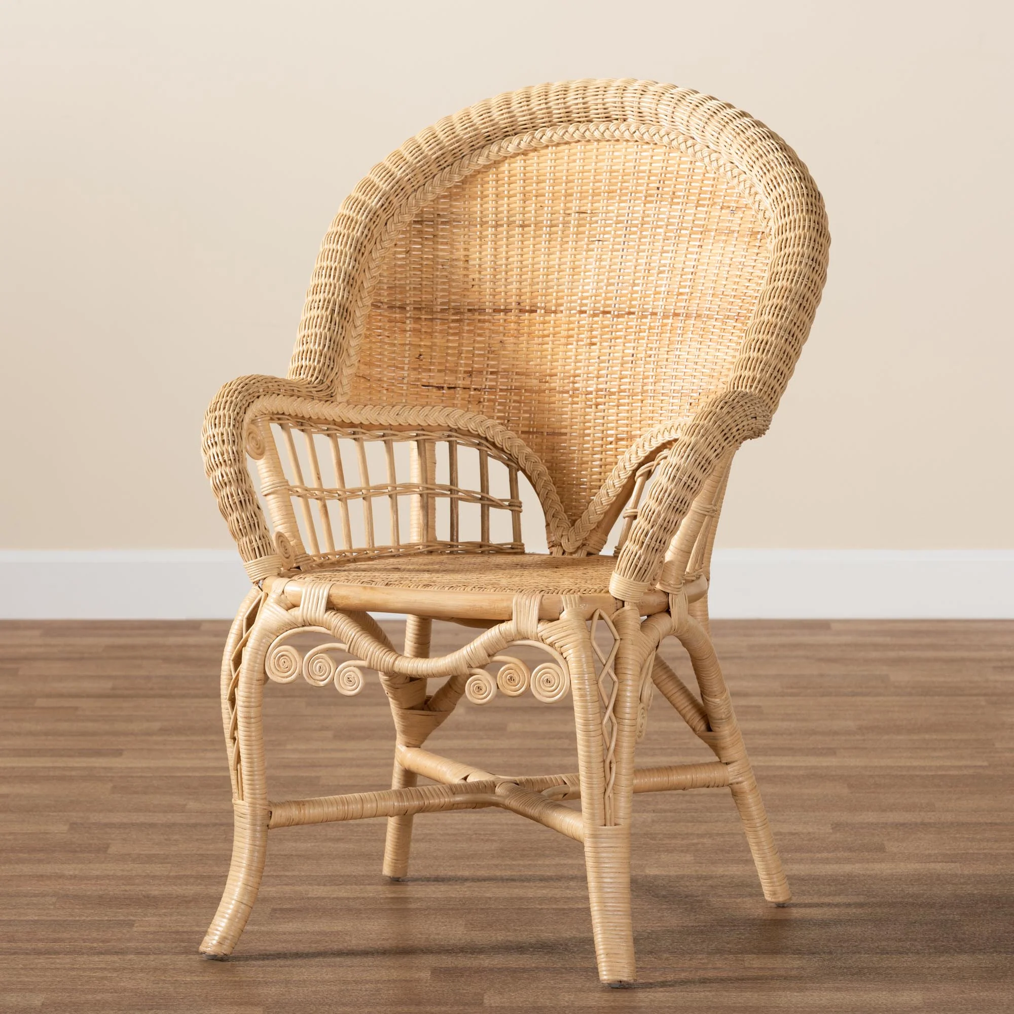 Baxton Studio bali & pari Ratu Modern Bohemian Natural Brown Rattan Accent Chair - Image 2