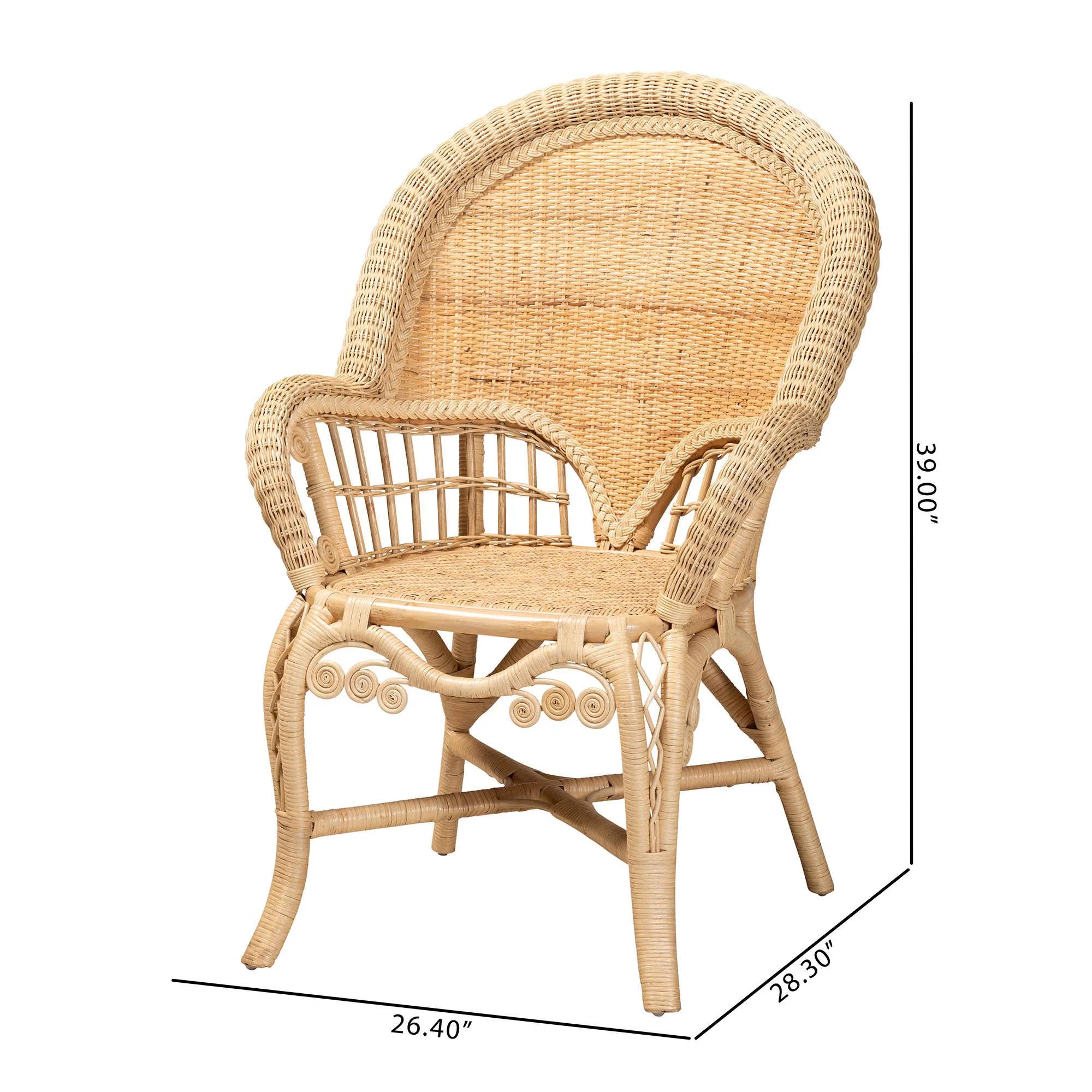 Baxton Studio bali & pari Ratu Modern Bohemian Natural Brown Rattan Accent Chair - Image 3