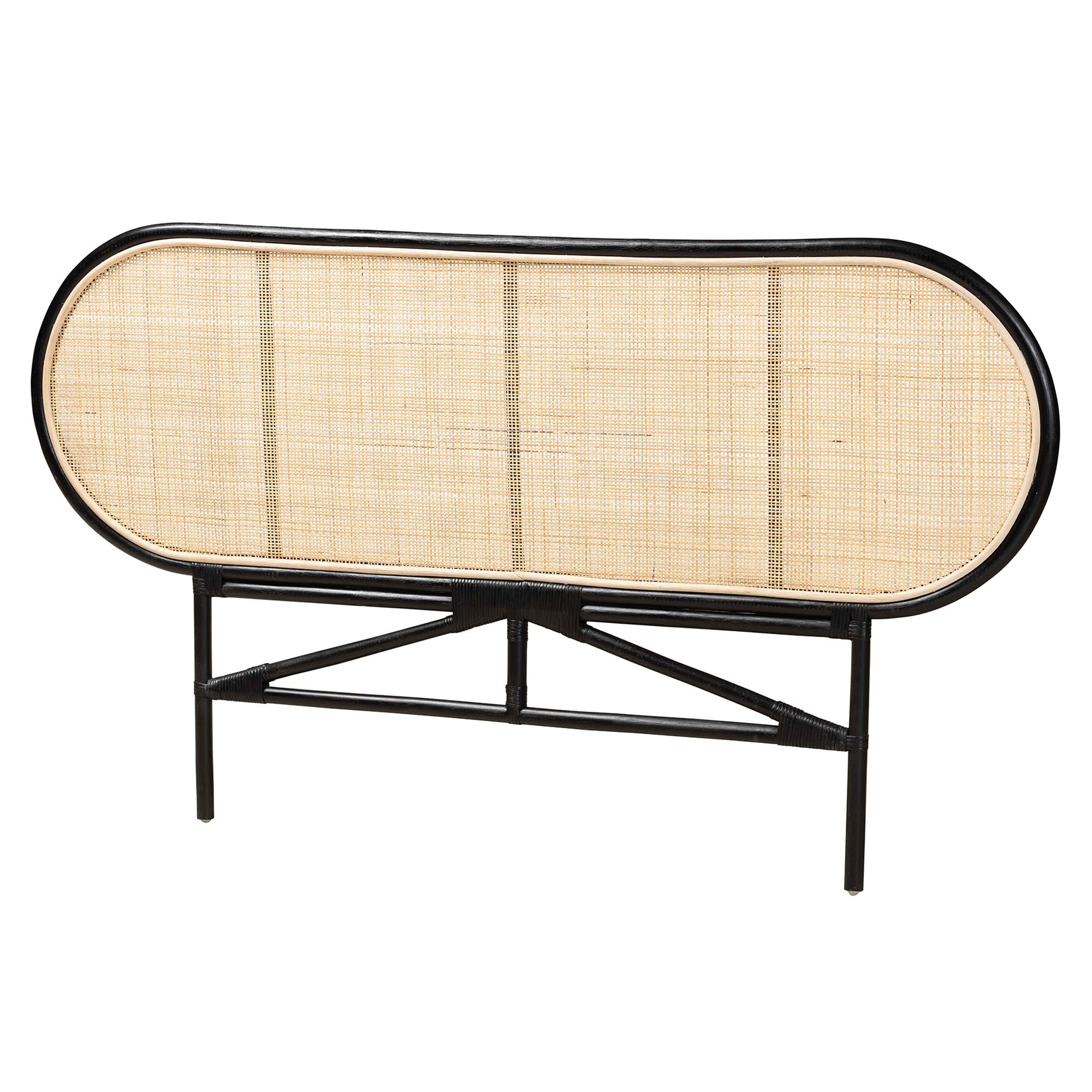 Baxton Studio bali & pari Reegan Modern Bohemian Two-Tone Black and Natural Brown Rattan Queen Size Standalone Headboard - Image 2