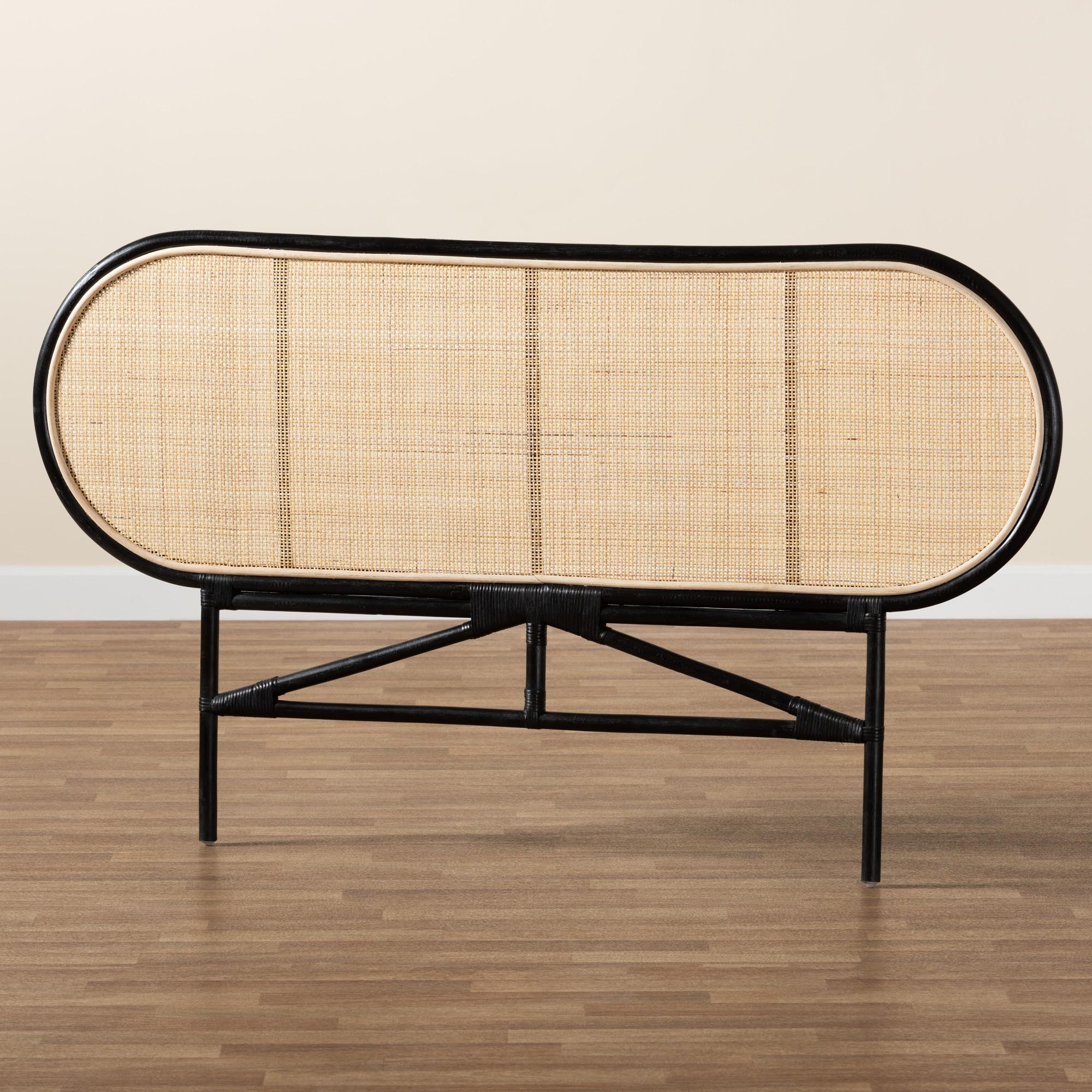 Baxton Studio bali & pari Reegan Modern Bohemian Two-Tone Black and Natural Brown Rattan Queen Size Standalone Headboard - Image 7