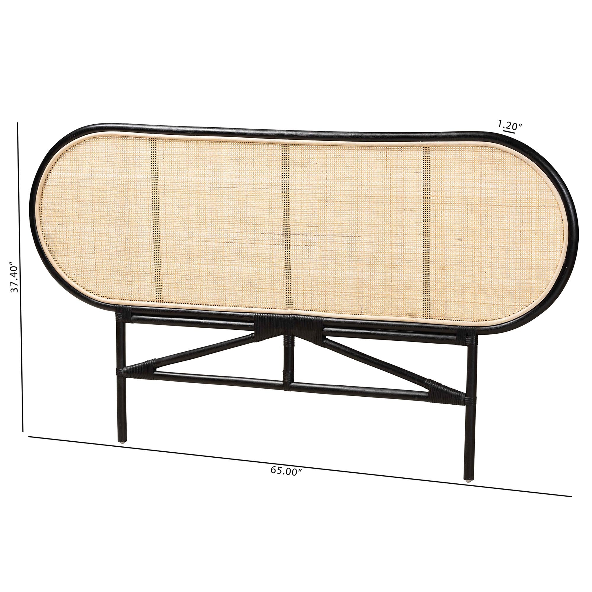 Baxton Studio bali & pari Reegan Modern Bohemian Two-Tone Black and Natural Brown Rattan Queen Size Standalone Headboard - Image 8